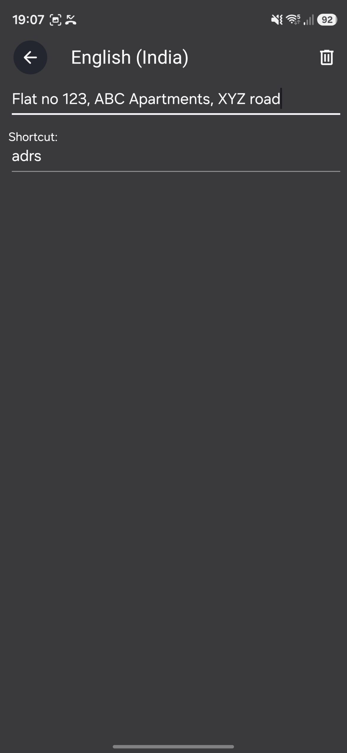 Creating a text replacement shortcut in Gboard.