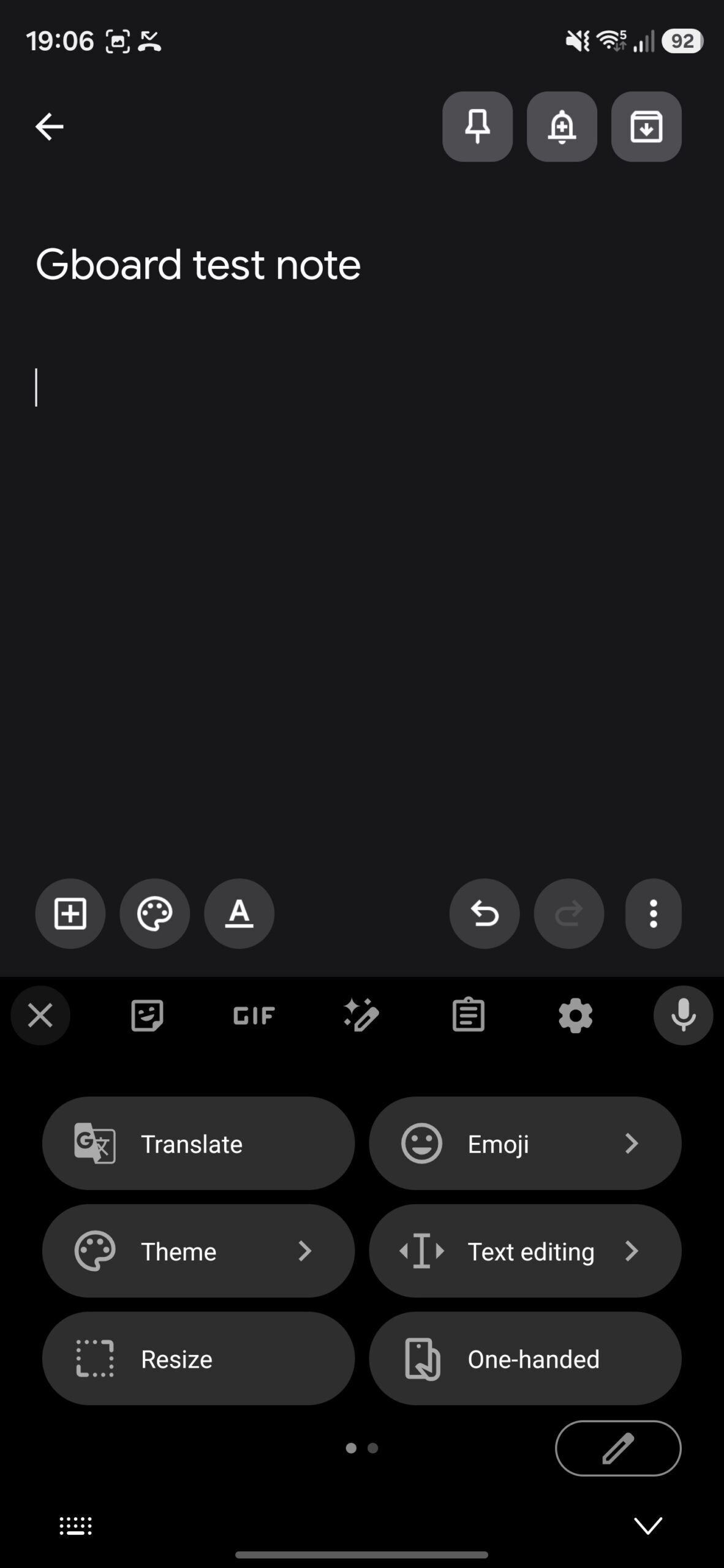 Gboard features menu.