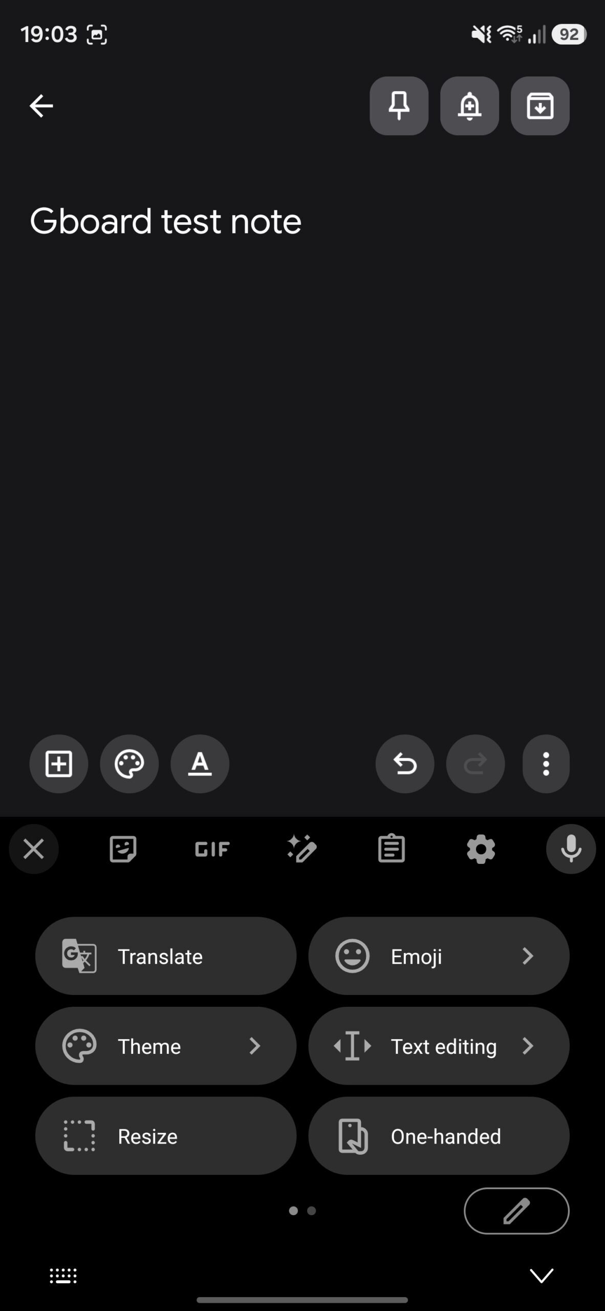 Gboard features menu.