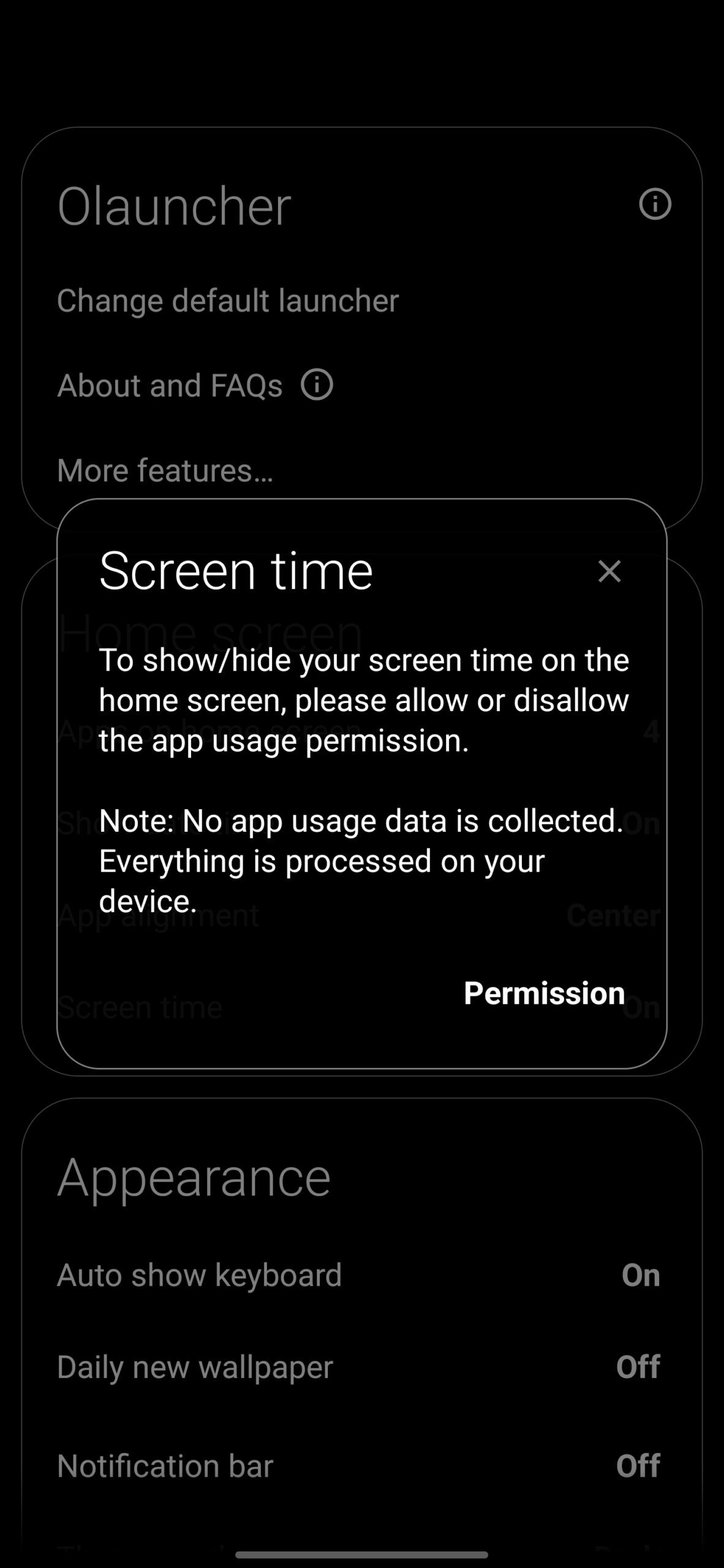 Enabling screen time feature in Olauncher.