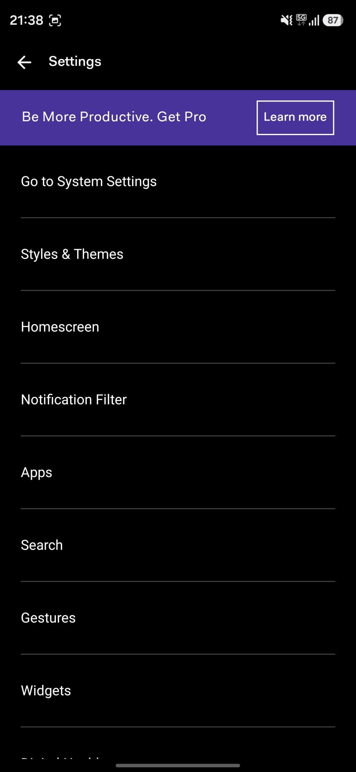 Before Launcher settings page.