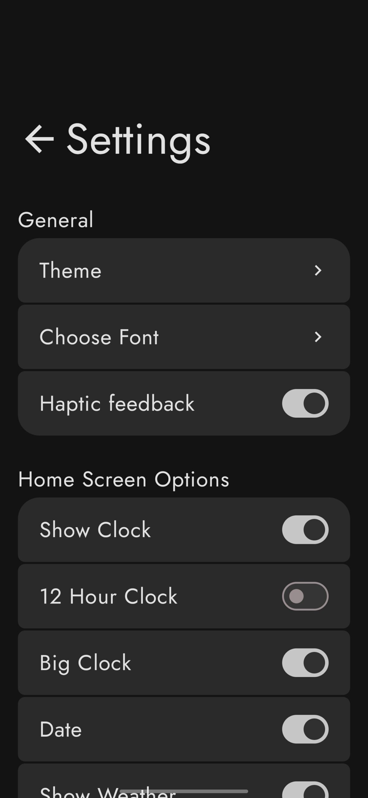 Escape Launcher settings page.