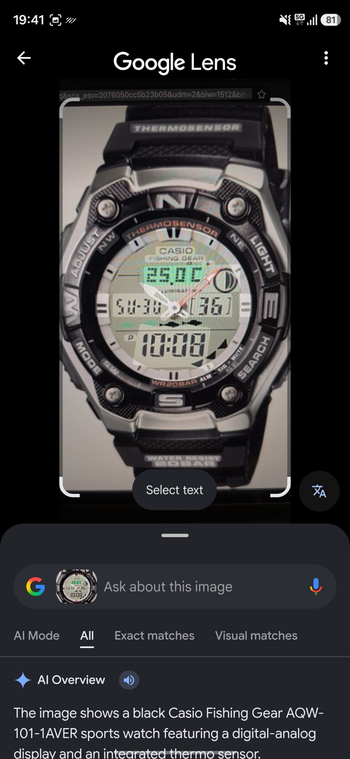 Looking up a watch in Google Lens.
