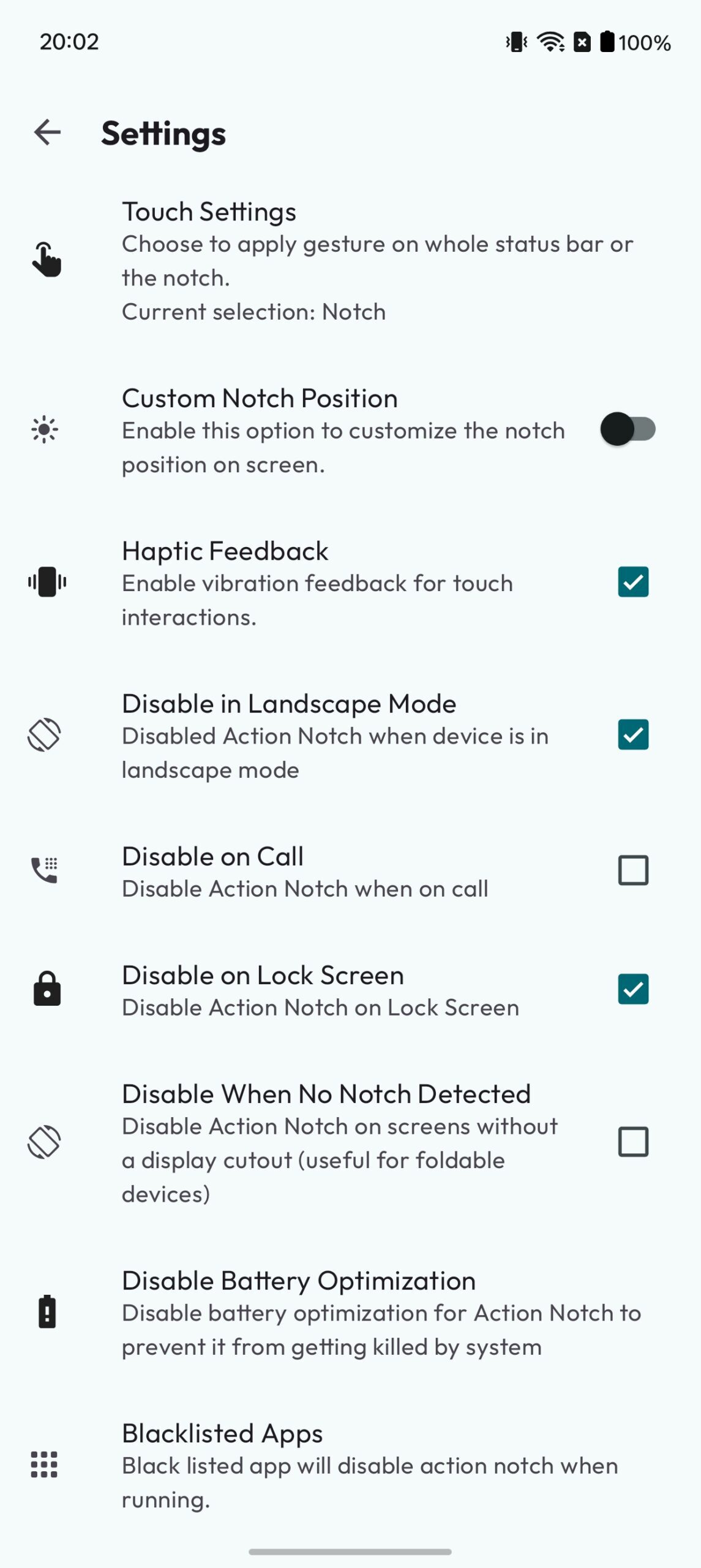 Enabling options to disable Action Notch in certain scenarios.