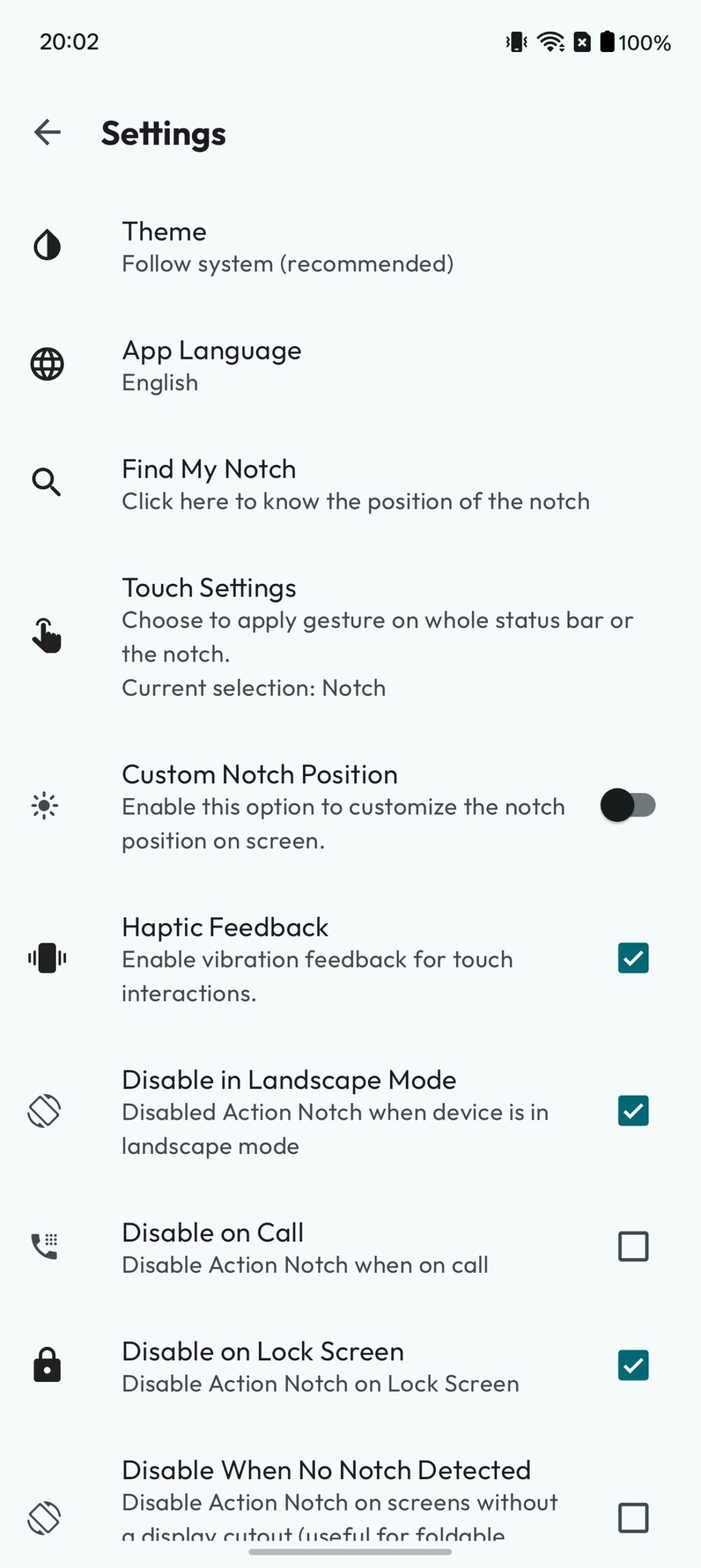 Configuring Action Notch settings.