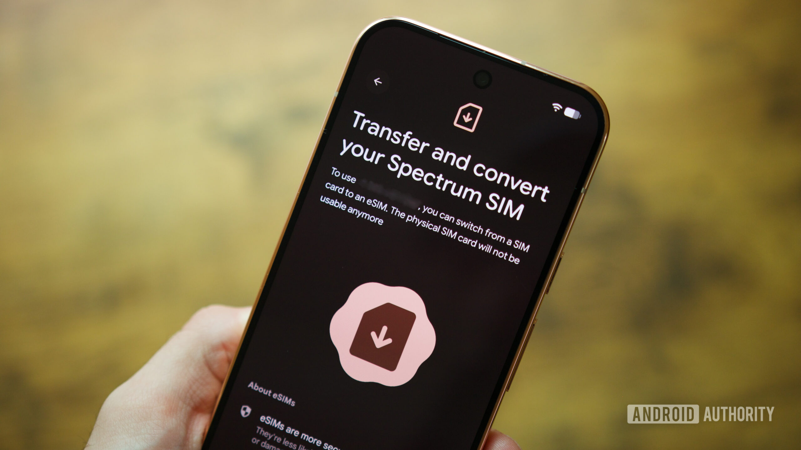 Android setup screen asking about transferring an eSIM.