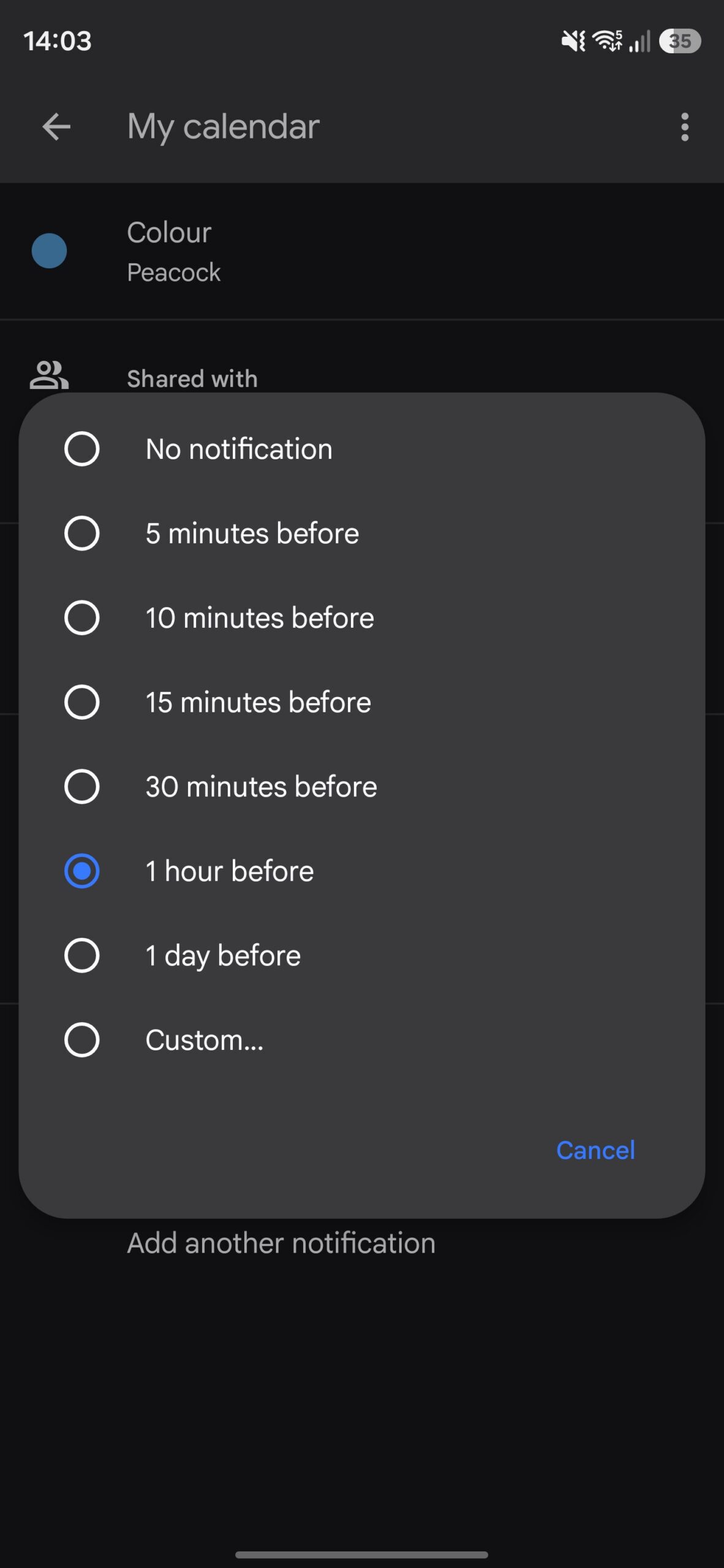 Changing Google Calendar's heads-up notification time.