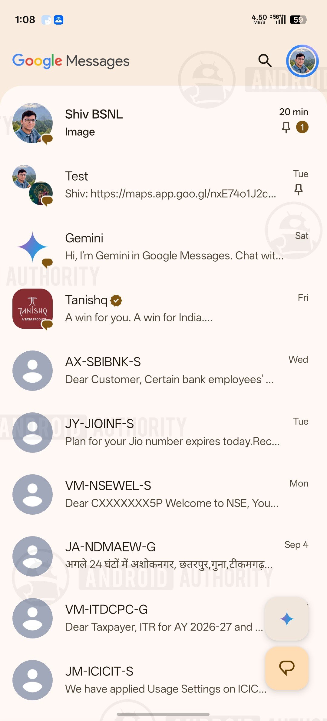 google messages current ui for received images watermarked