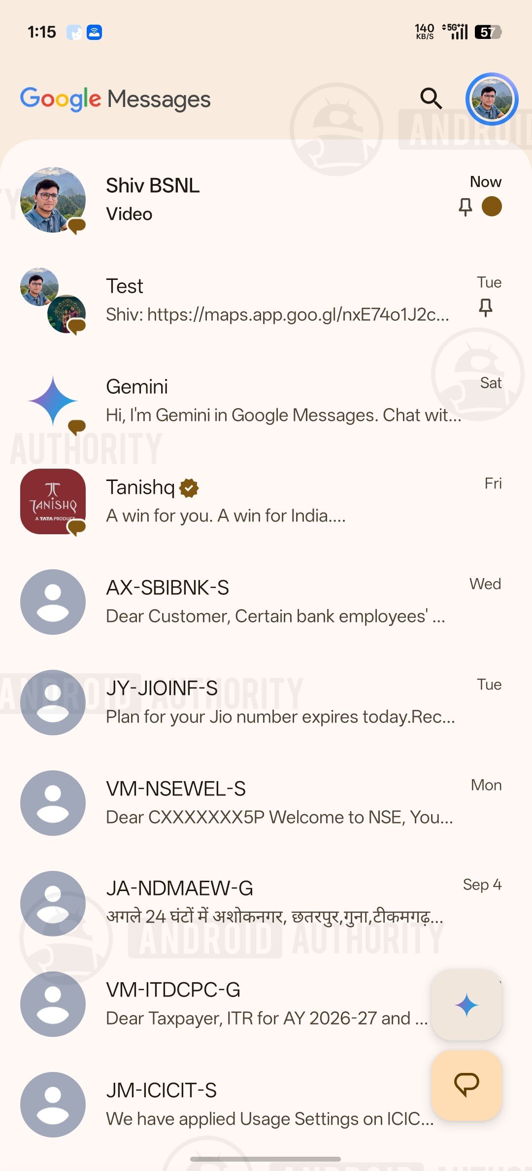 google messages current ui for received videos watermarked