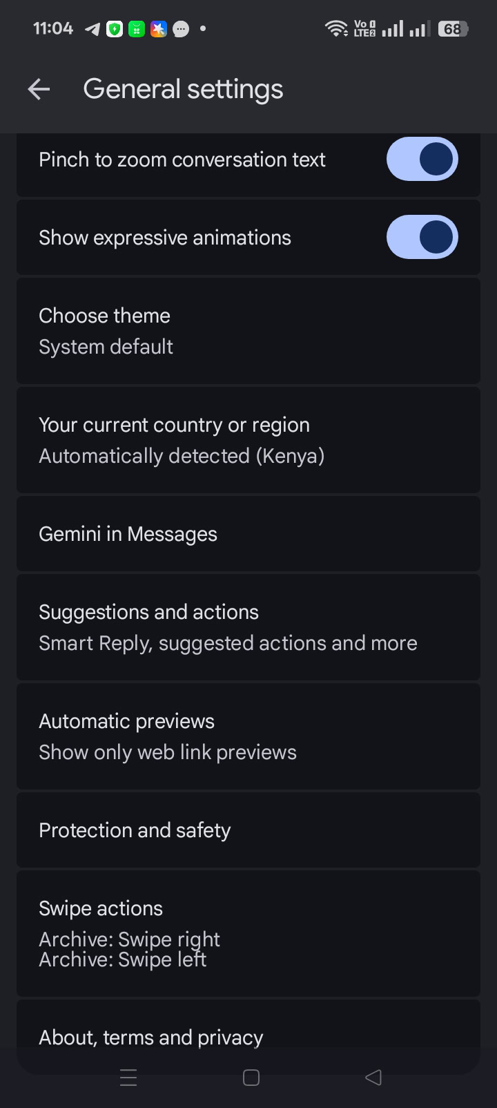 Screenshot showing how to turn off Gemini in Google Messages.
