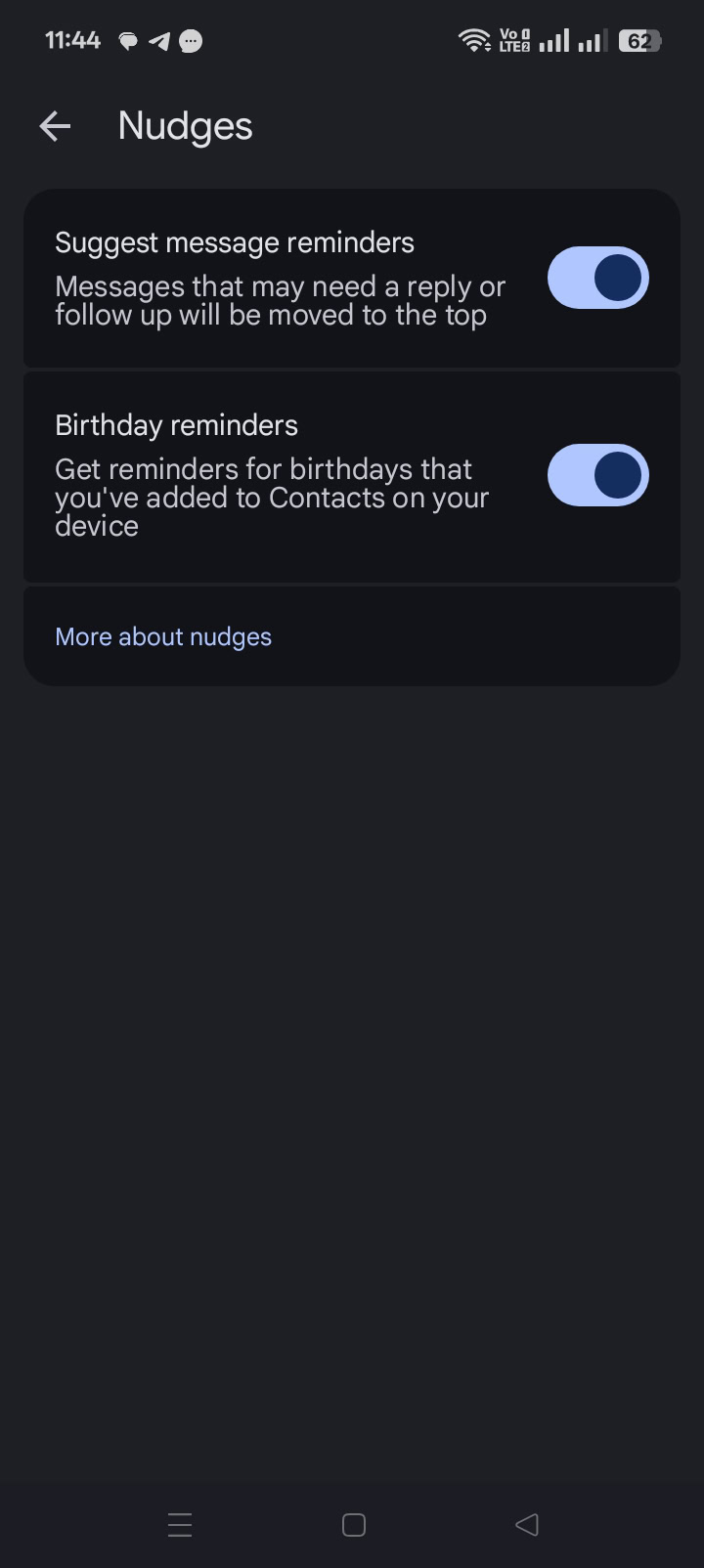 Disabling follow-up reminders in Google Messages.