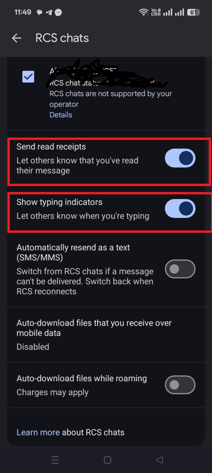 Turning off read receipts in Google Messages.