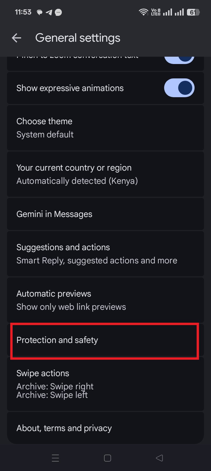 Turning off sensitive content warnings in Google Messages.