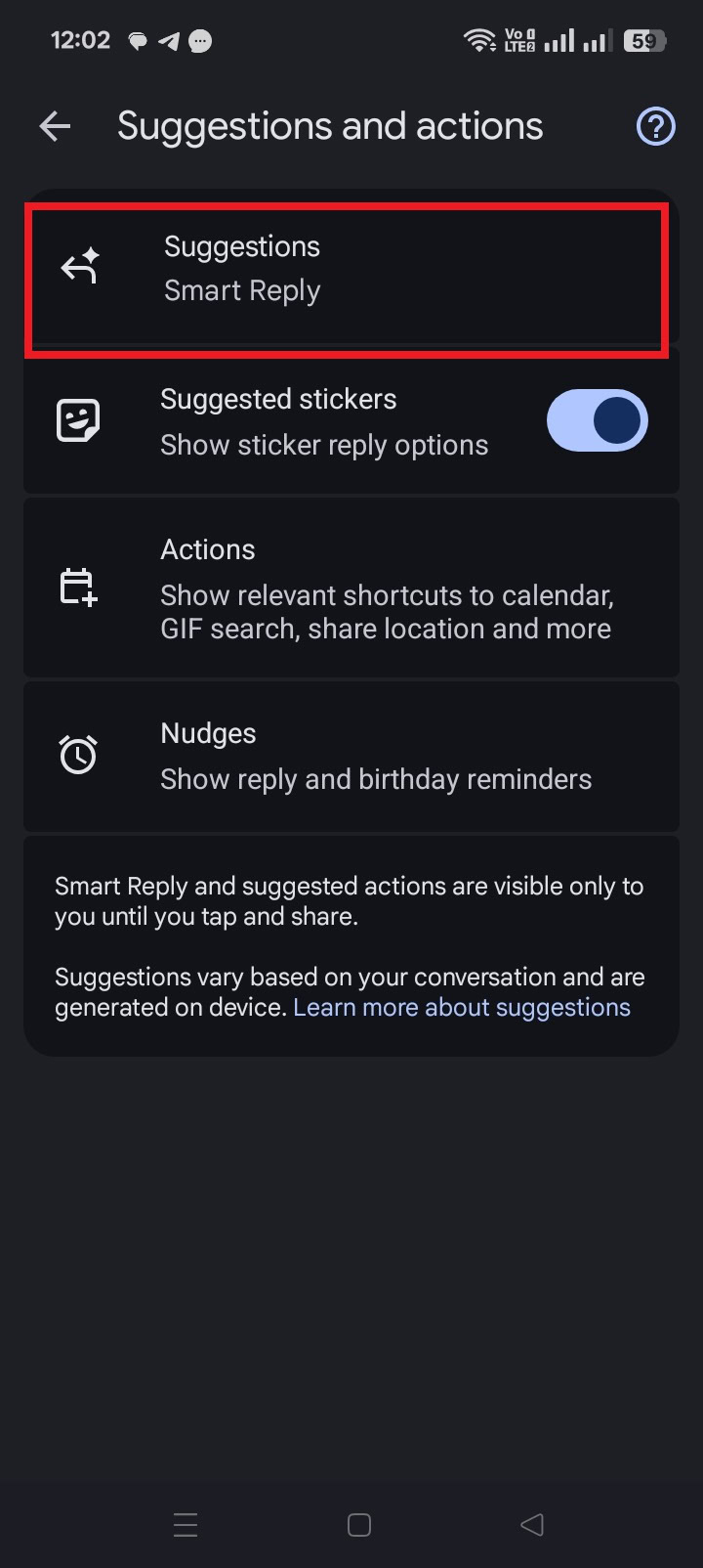 Turning off smart replies in Google Messages.