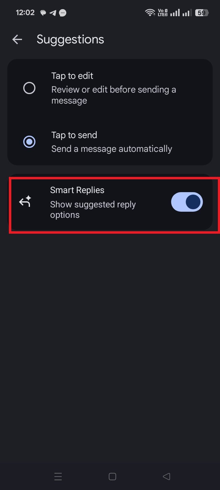 Turning off smart replies in Google Messages.