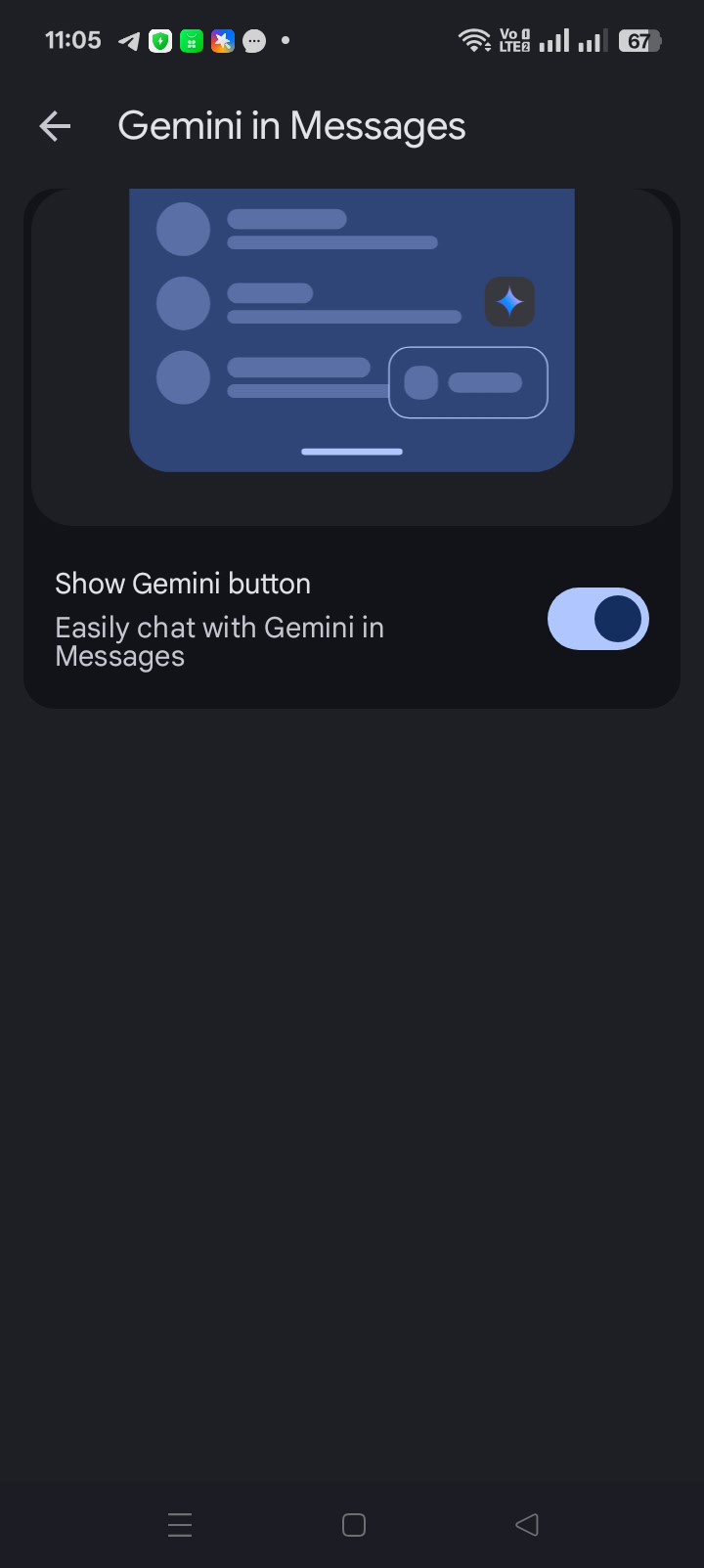Screenshot showing how to turn off Gemini in Google Messages.