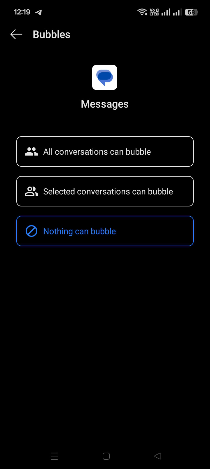 Turning off chat bubbles in Google Messages.