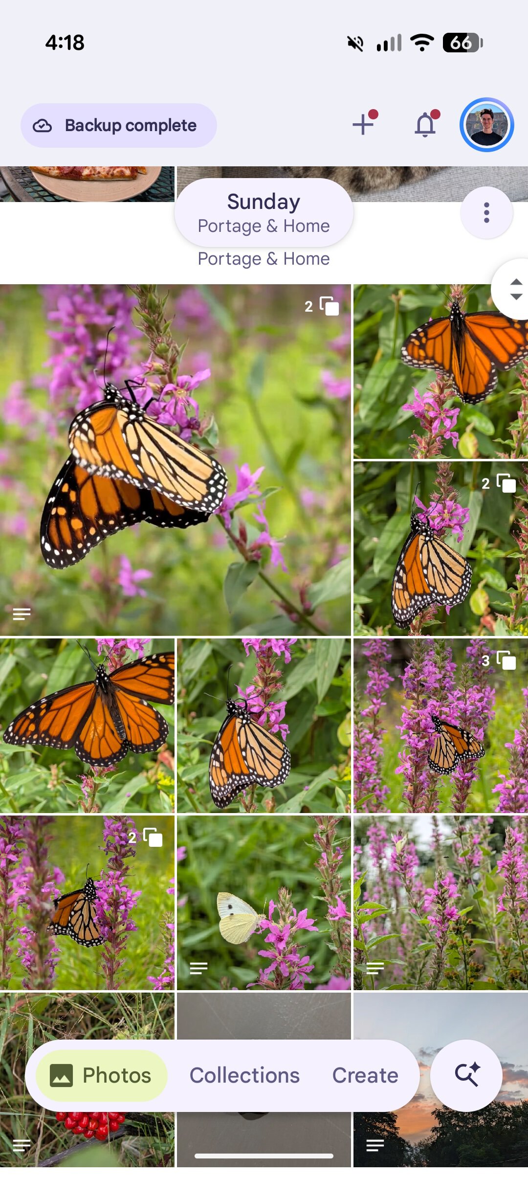 Screenshot showing manual photo stacking in the Google Photos Android app.
