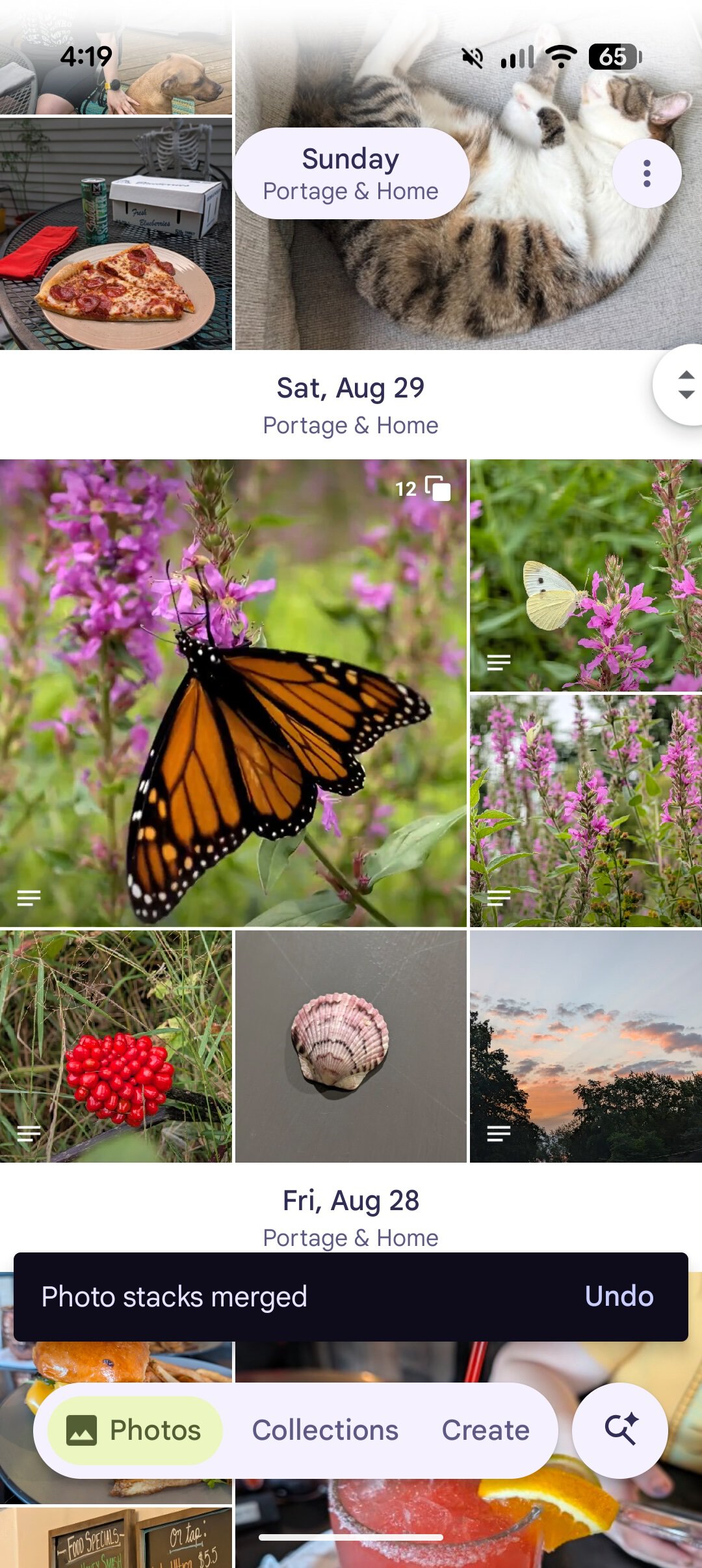 Screenshot showing manual photo stacking in the Google Photos Android app.