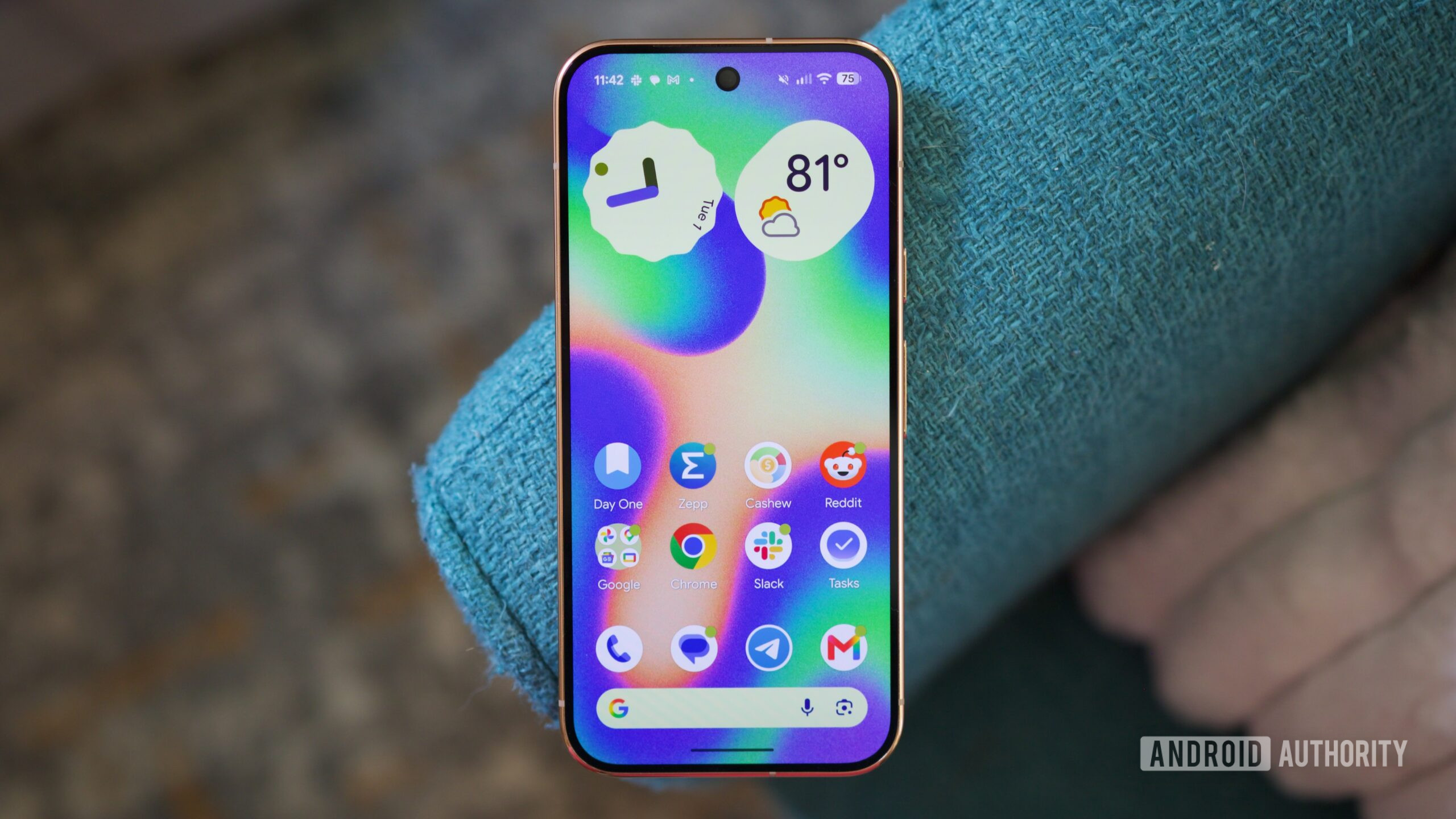 Pixel 11 Pro screen on, showing the home screen.