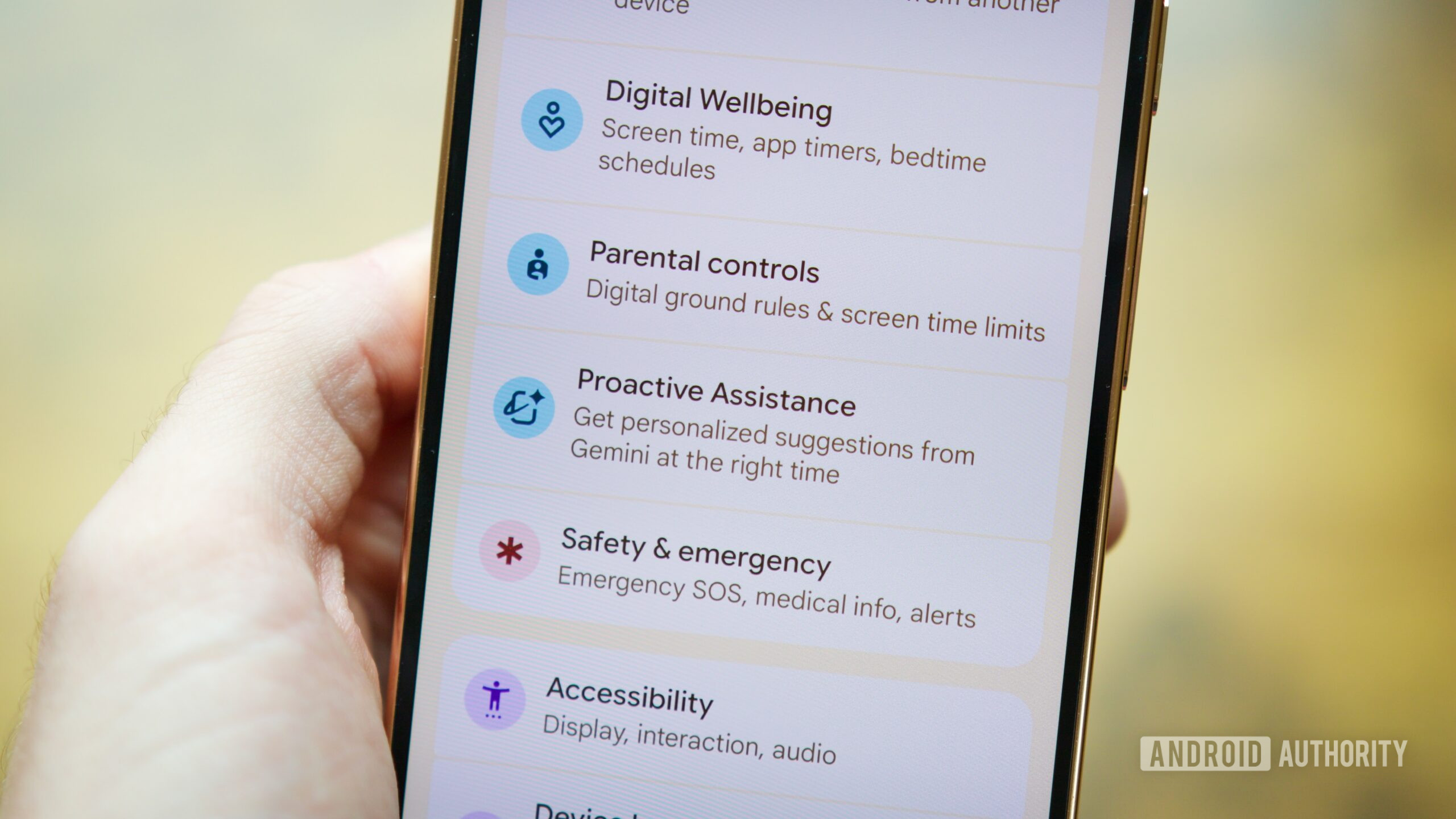 Proactive Assistance menu on the Pixel 11 Pro.
