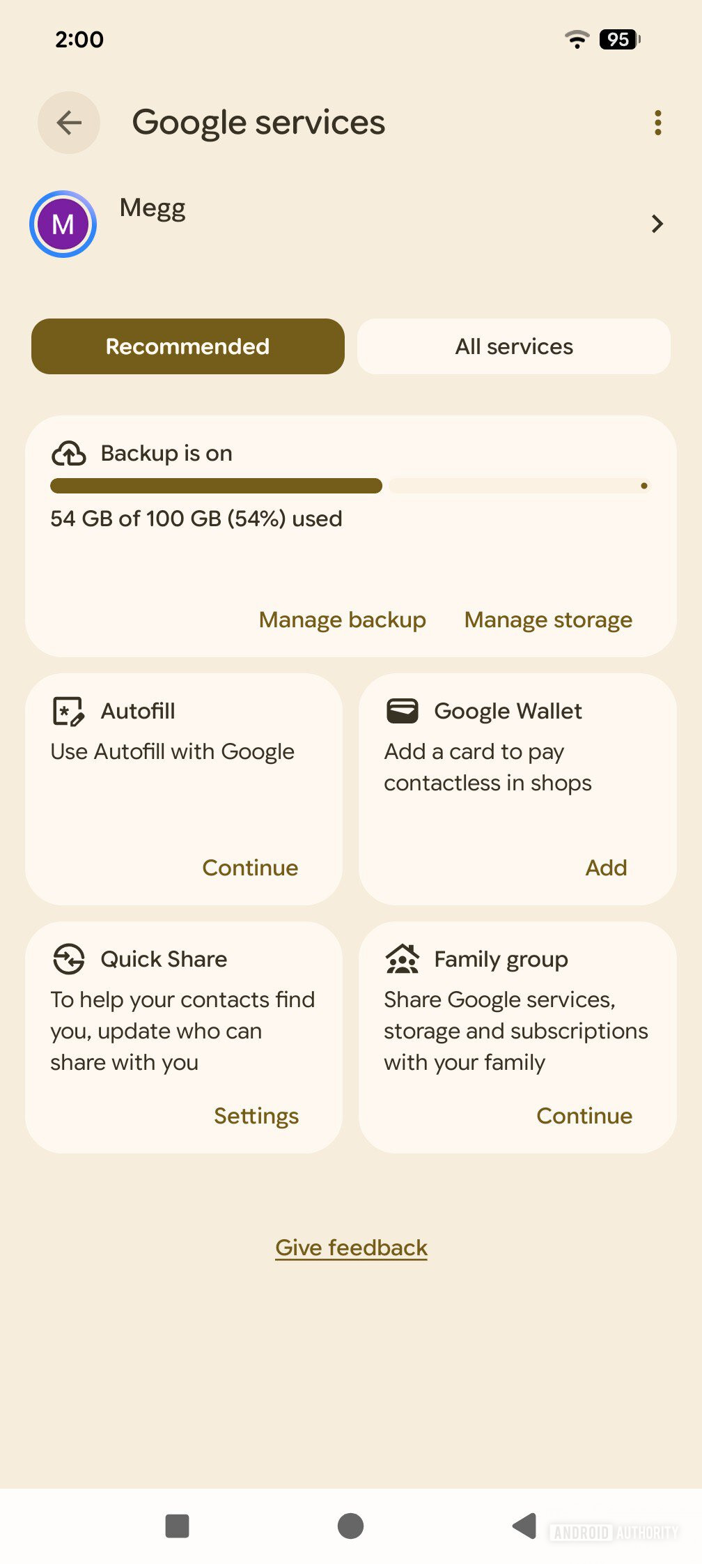 google services menu on pixel
