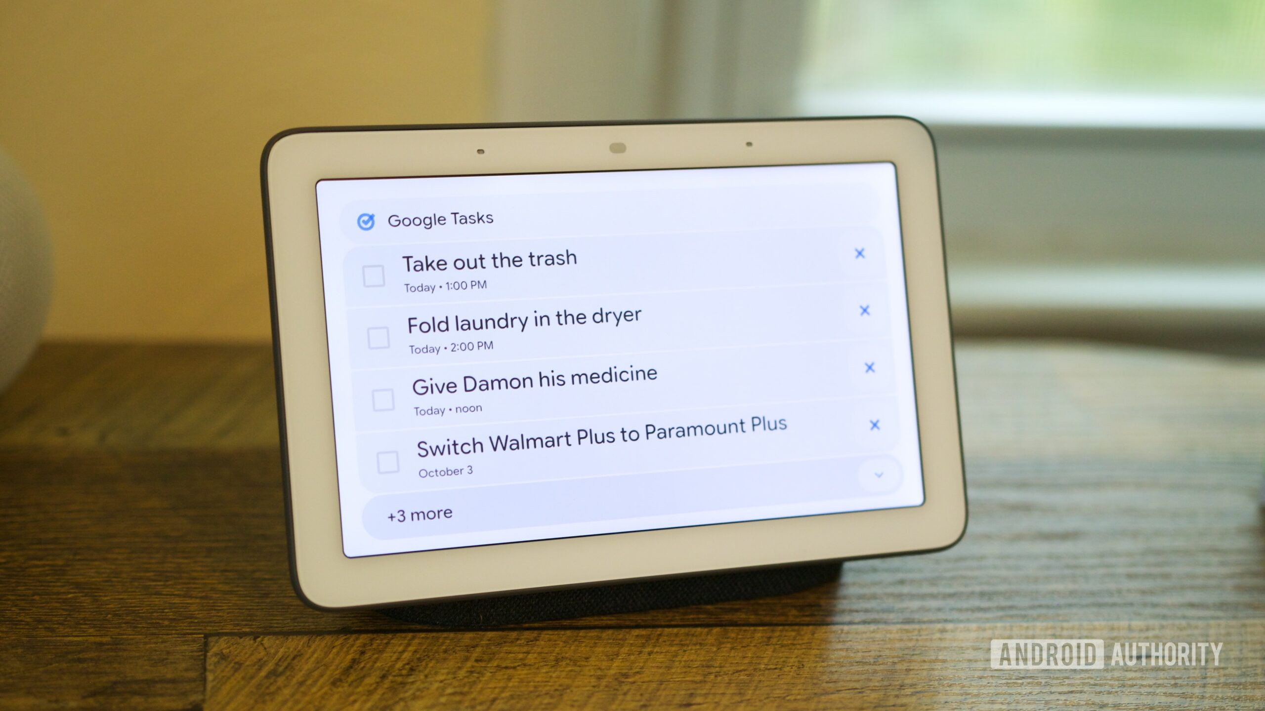 Google Tasks reminder on a Nest Hub.