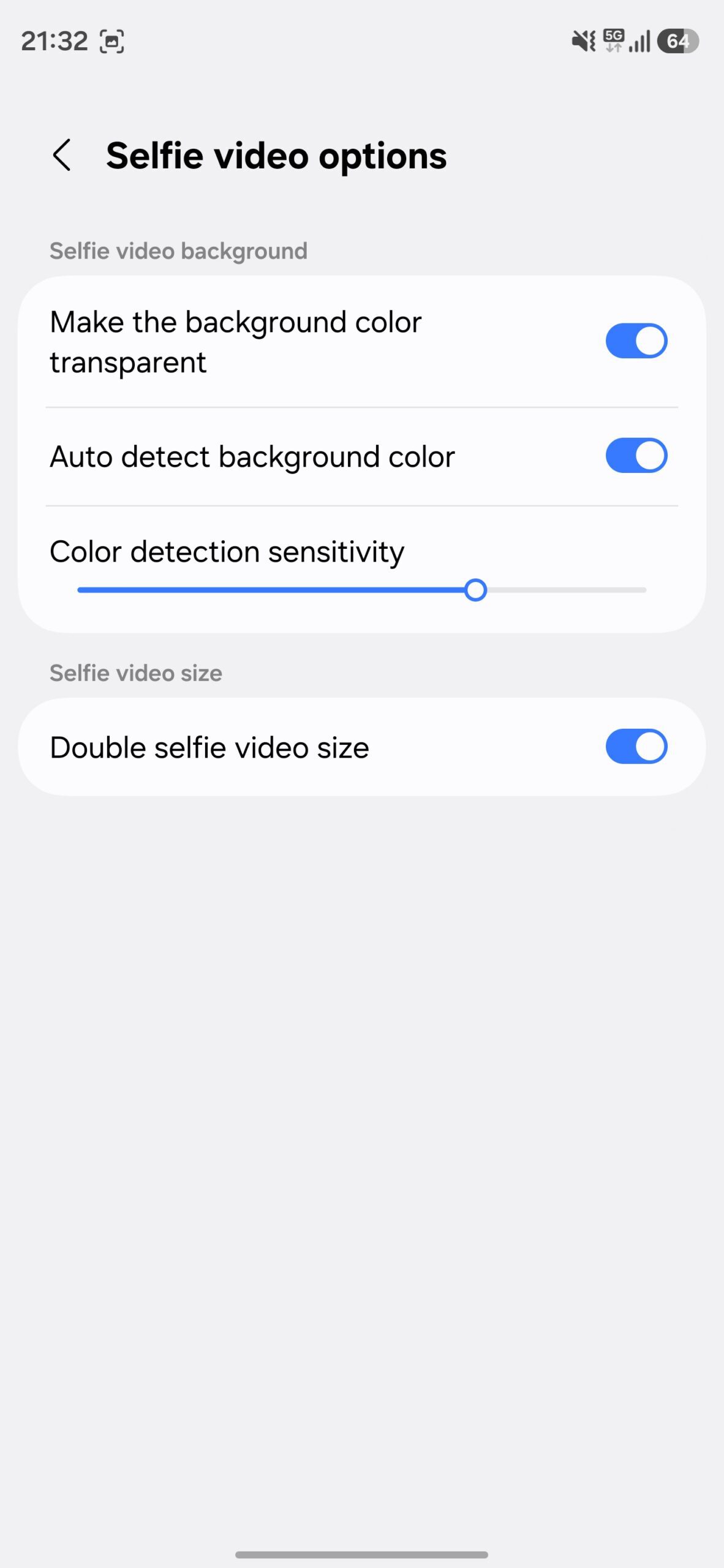 Custom settings for selfie video options in Nice Shot Good Lock module.