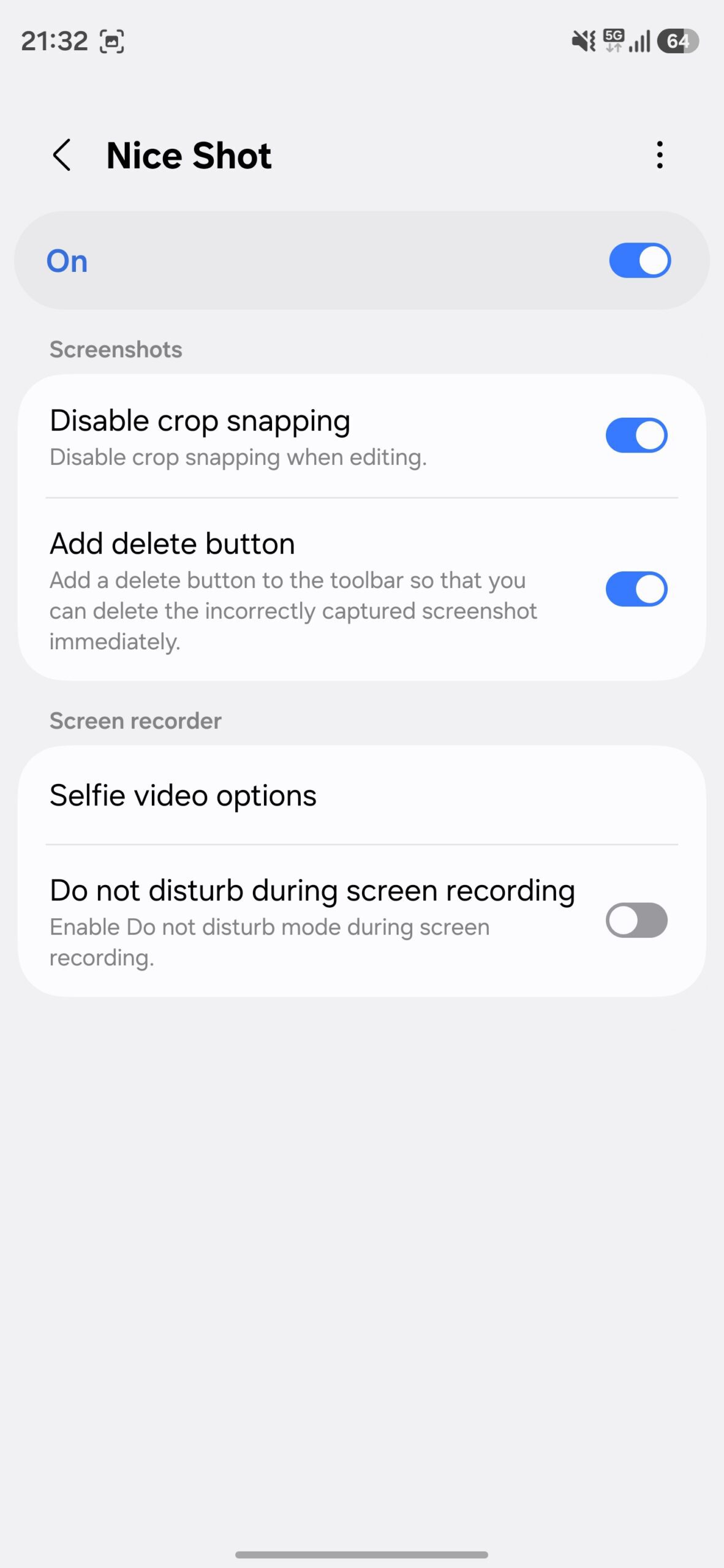 Nice Shot Good Lock module main screen.