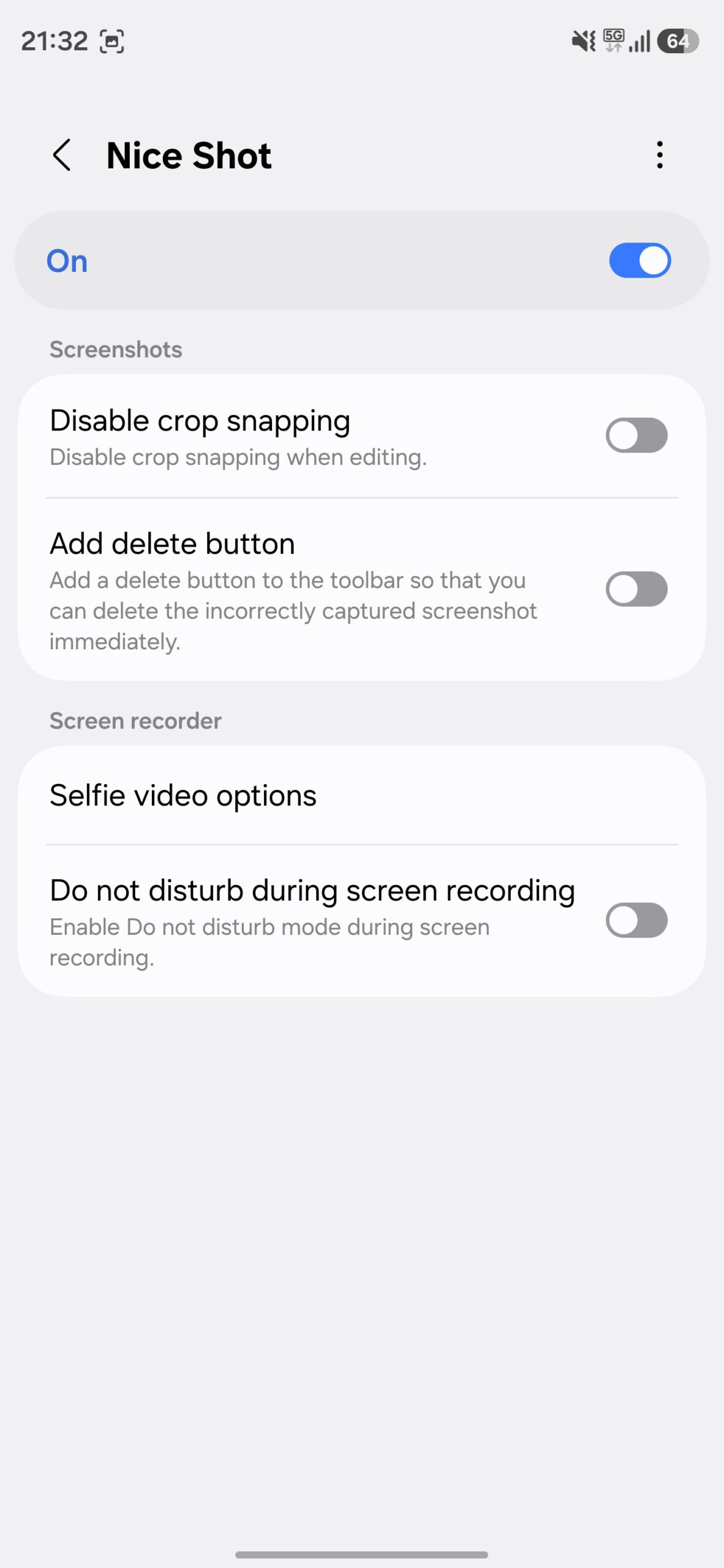 Nice Shot Good Lock module default settings.
