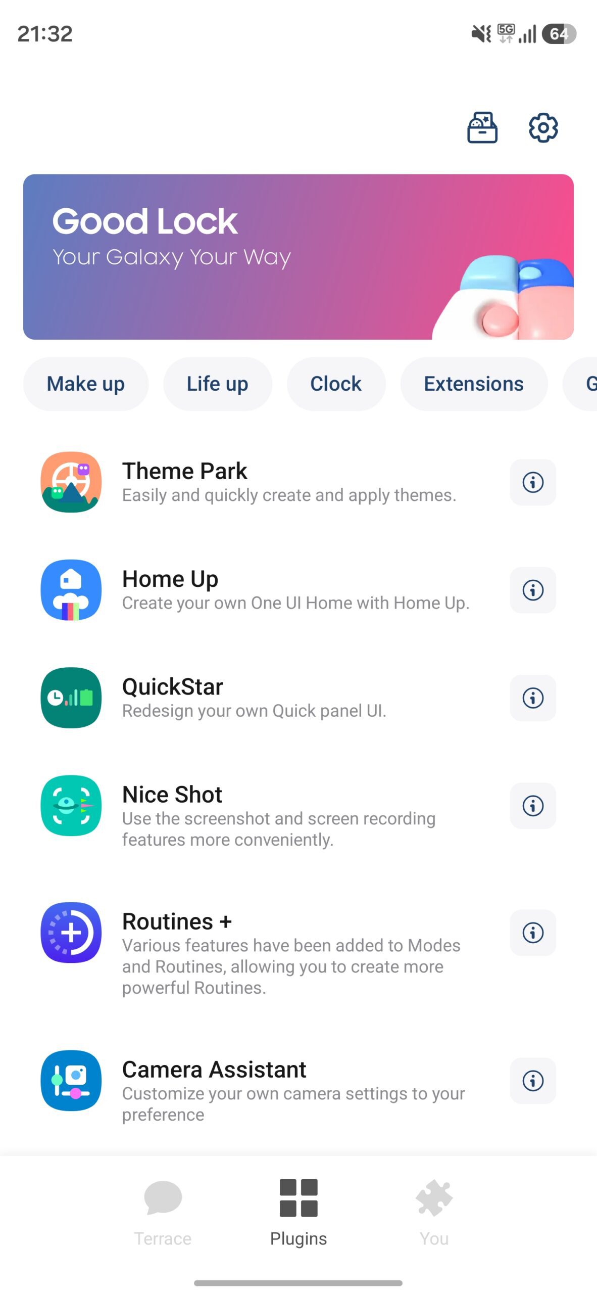 Plugins tab on the Good Lock app.