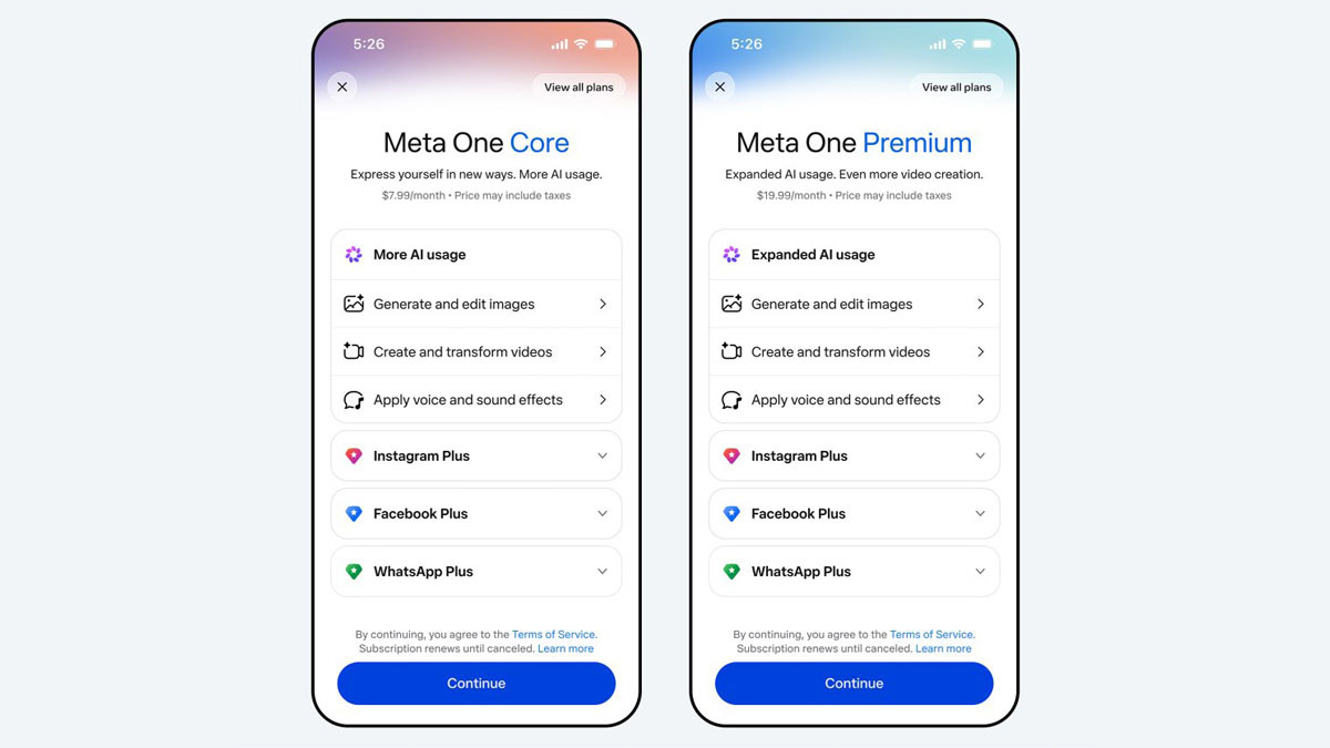 meta one core and premium plans image meta one core and premium plans image