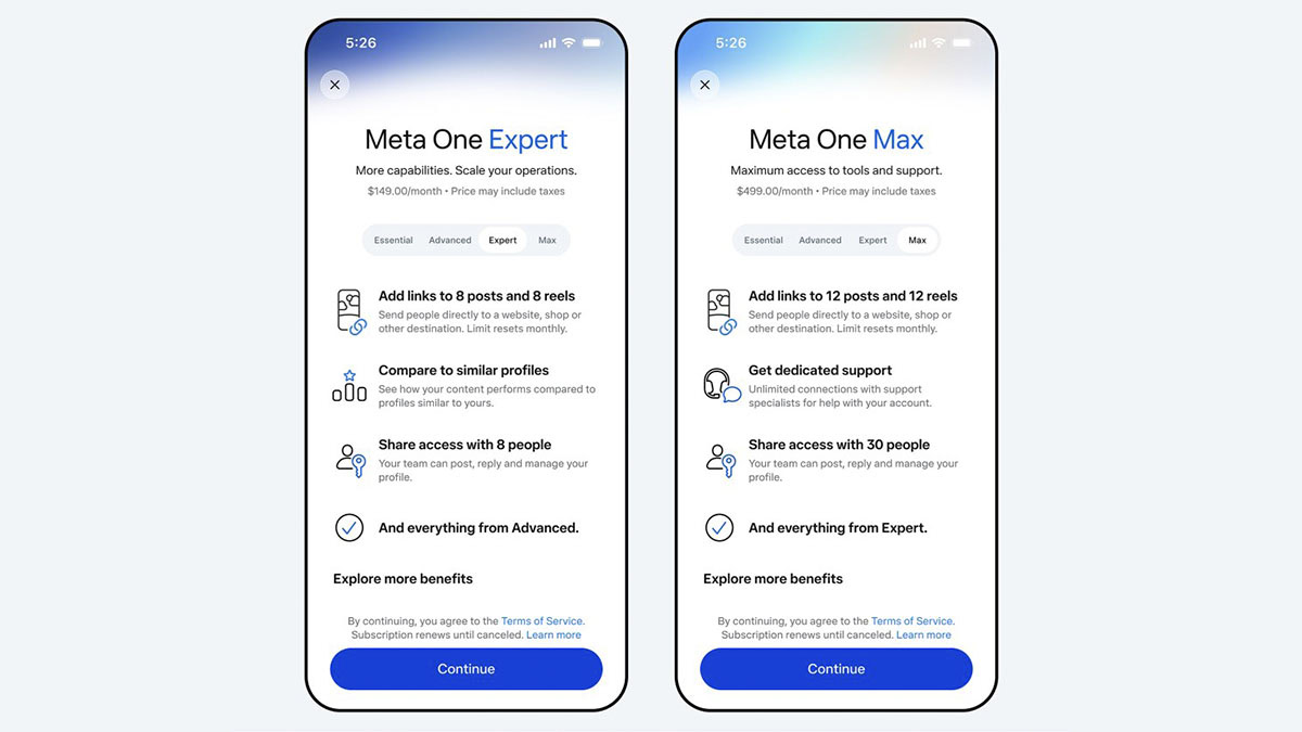 meta one expert and max plans