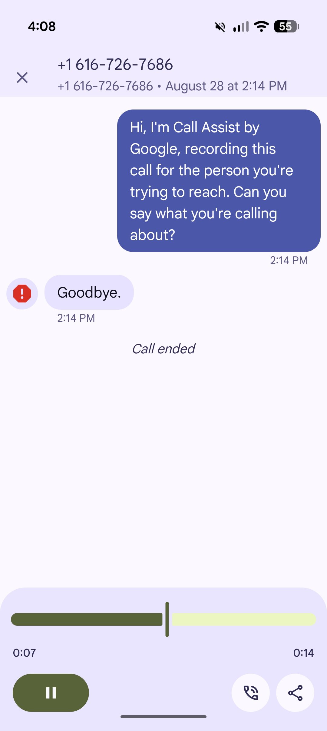 Screenshot of call screening on the Pixel 11 Pro.