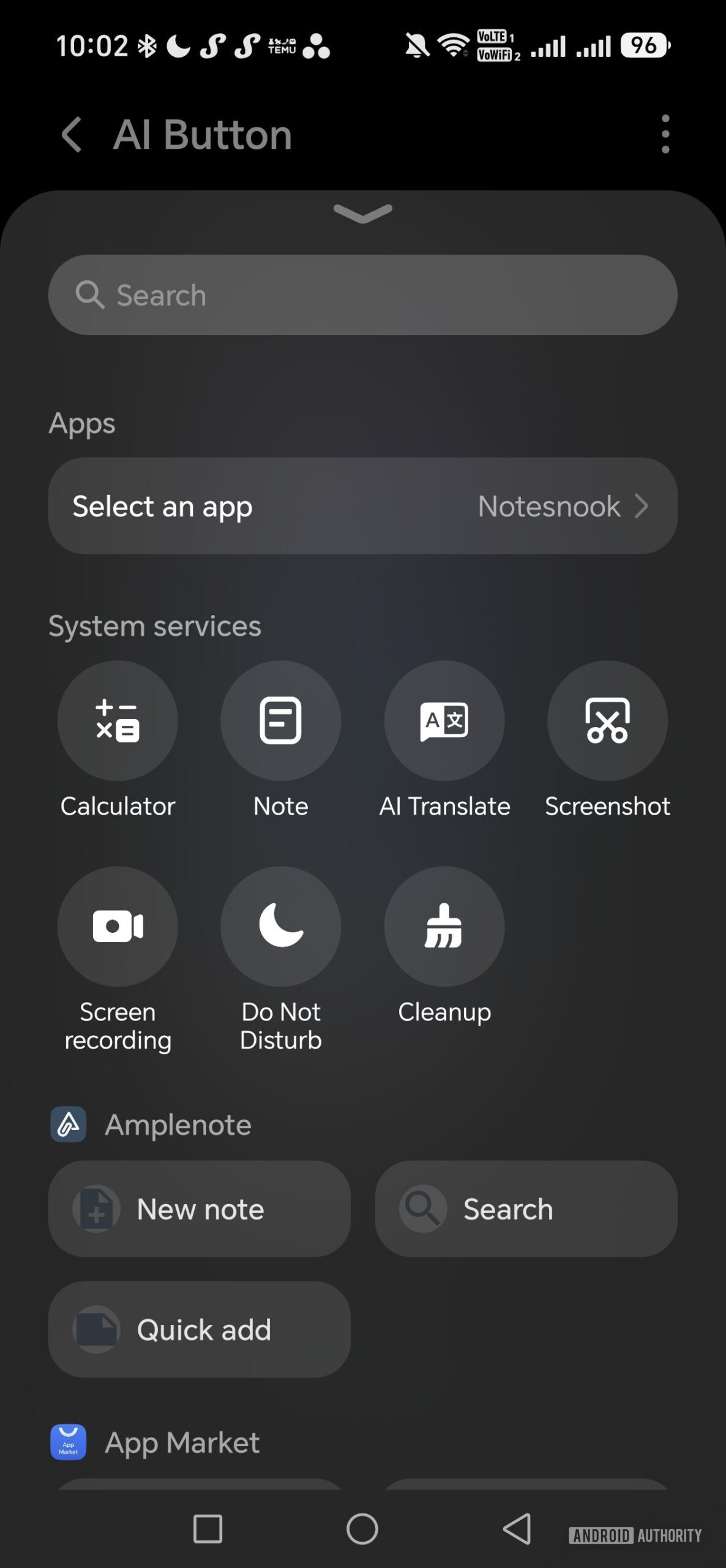quick services settings for honor ai button