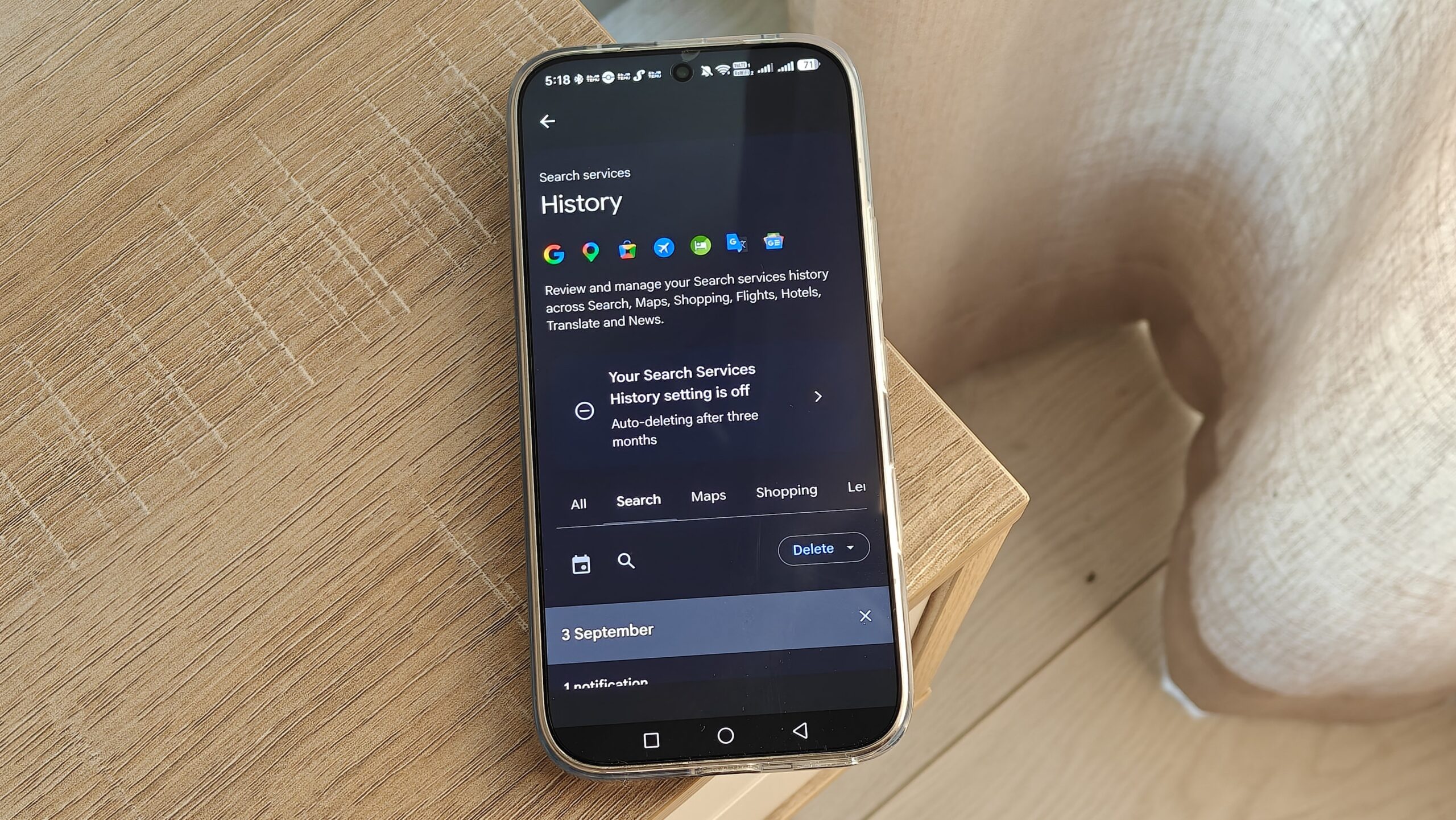 search services settings in google account settings