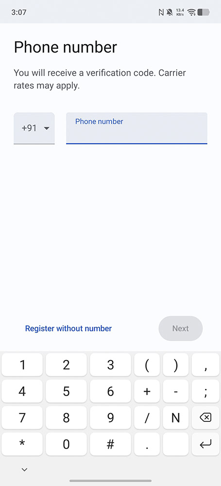 signal numberless registration screen