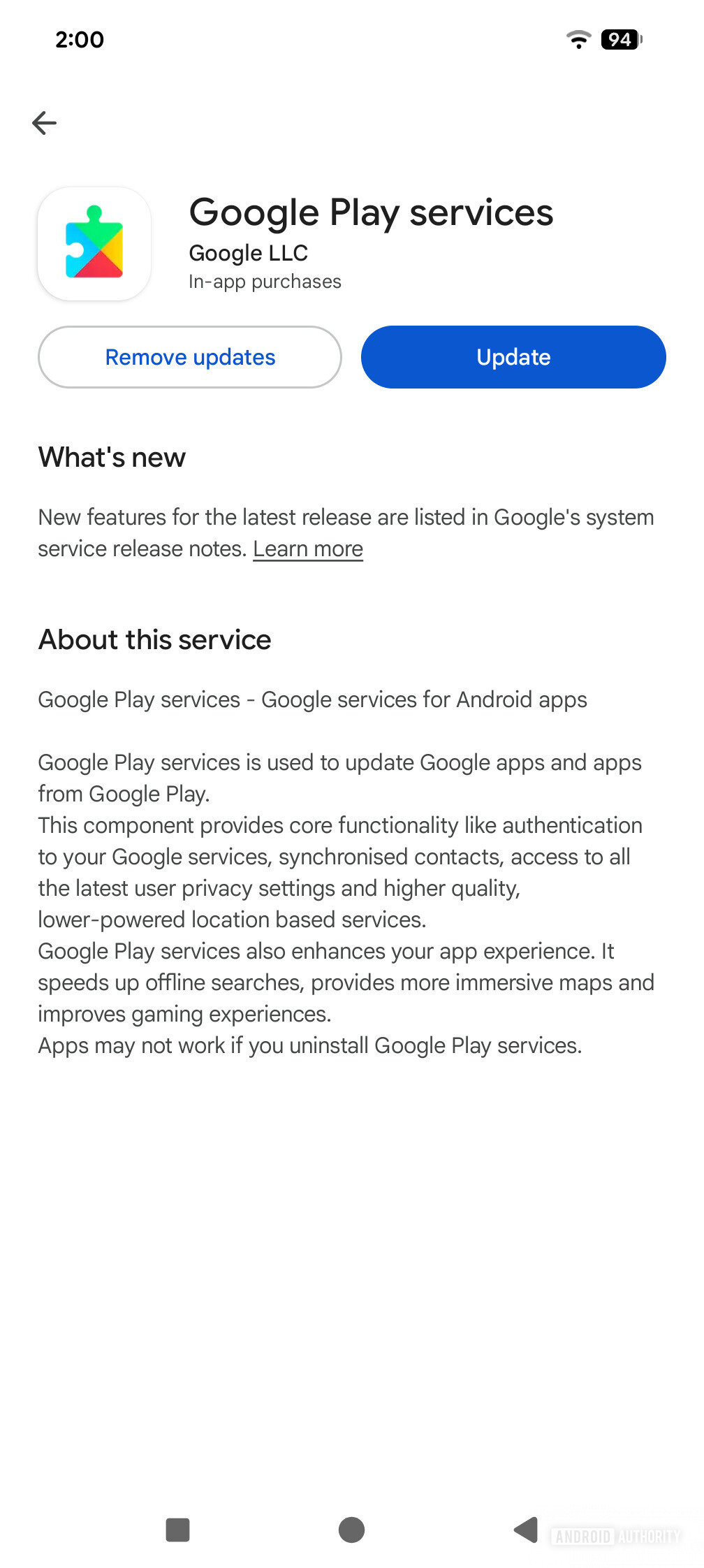 update page for google play services