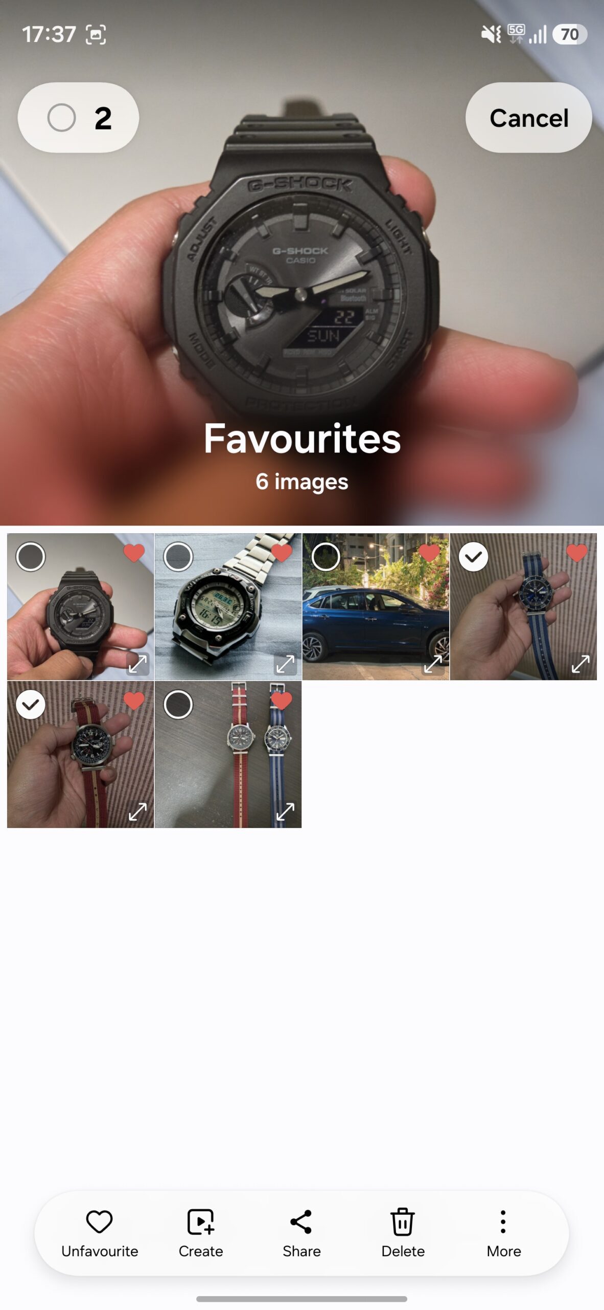 Selecting images to edit in Samsung Gallery app.