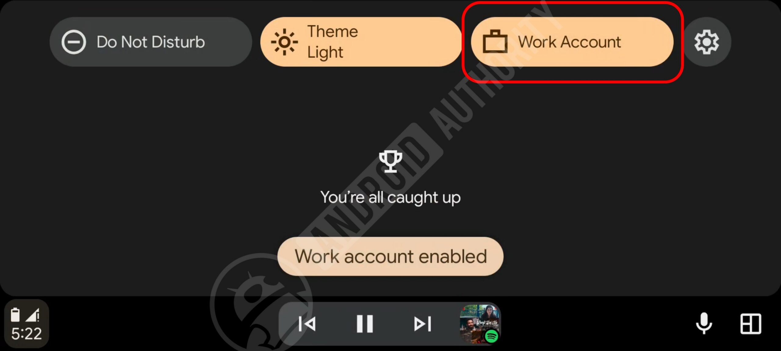 Android Auto Work Profile Quick Settings enabled watermarked