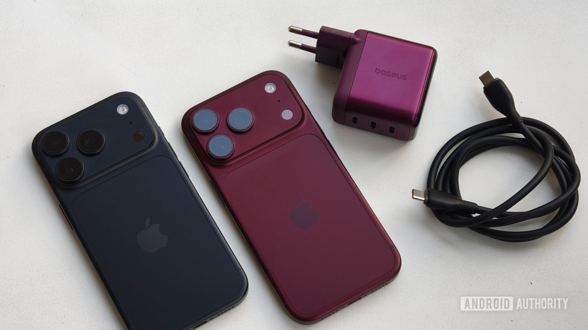 Baseus PicoGo Pro 100W GaN charger with the cable and two iPhone 18 Pros Baseus PicoGo Pro 100W GaN charger with the cable and two iPhone 18 Pros