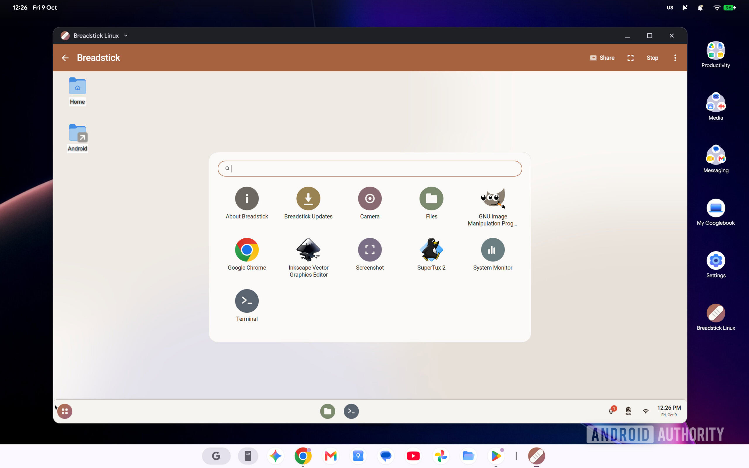 Breadstick Linux Googlebook app menu
