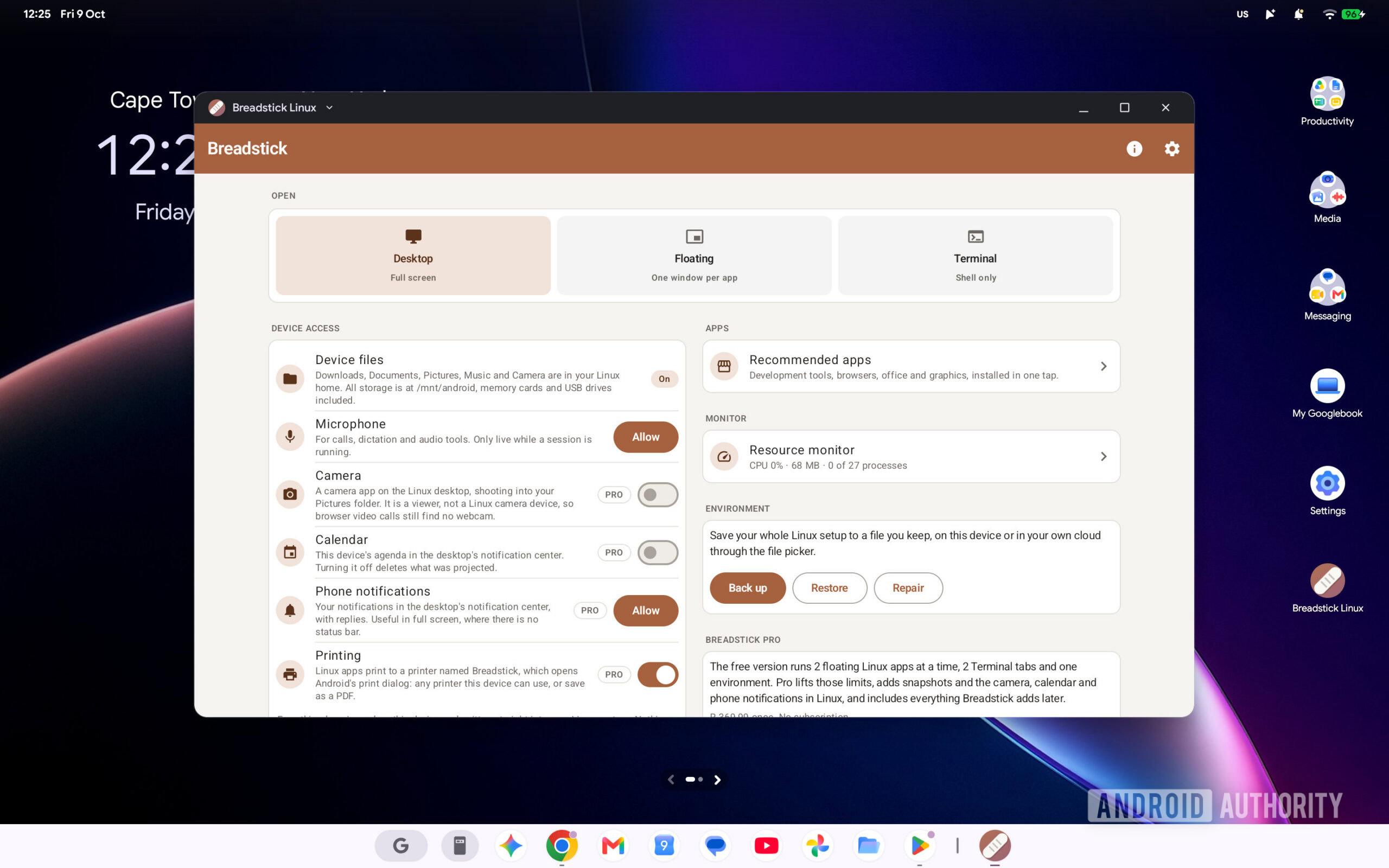 Breadstick Linux Googlebook setup screen