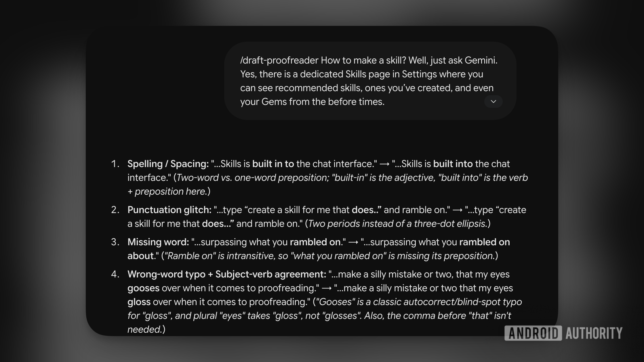 Gemini skills working with prompt. Gemini Skills response.