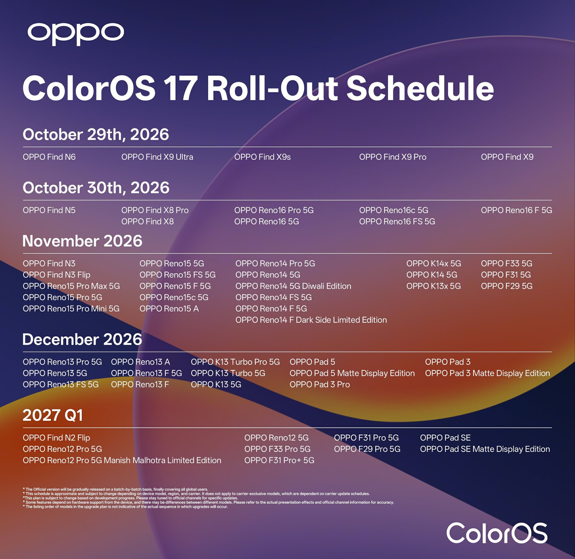 Color OS 17 rollout Color OS 17 rollout