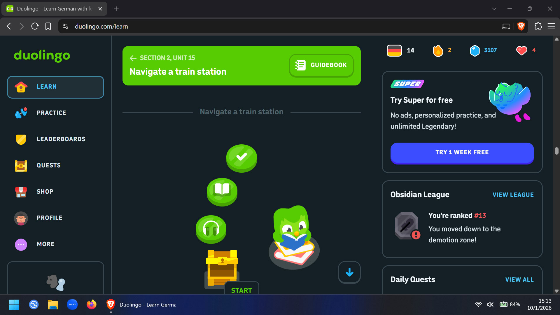 Duolingo Windows desktop interface Duolingo Windows desktop interface