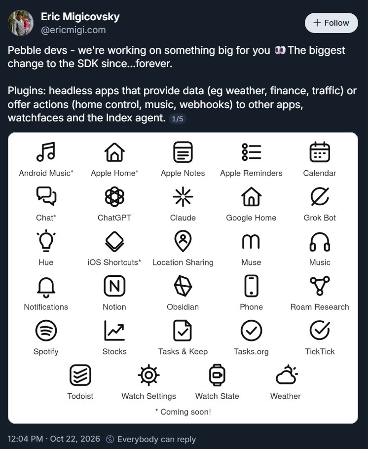 Eric Migicovsky pebble os plugins