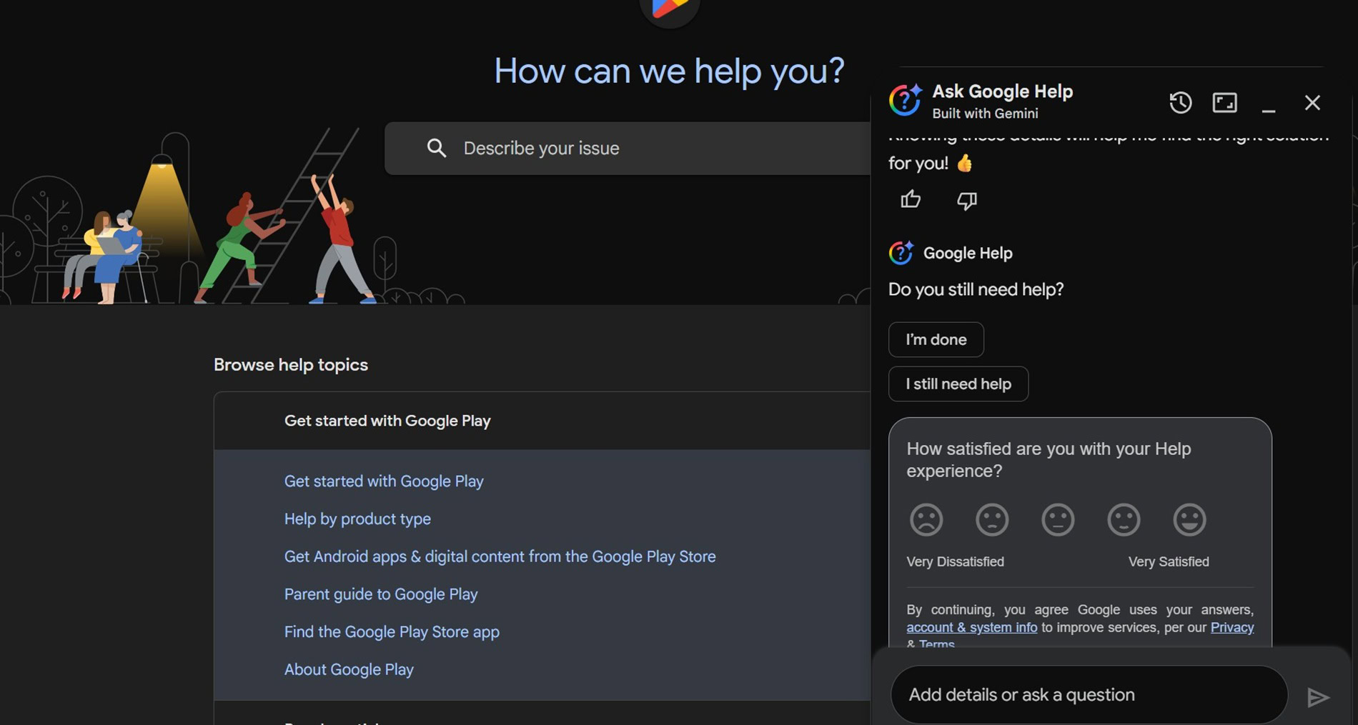 Example of how Ask Google Help works in Google Play 3
