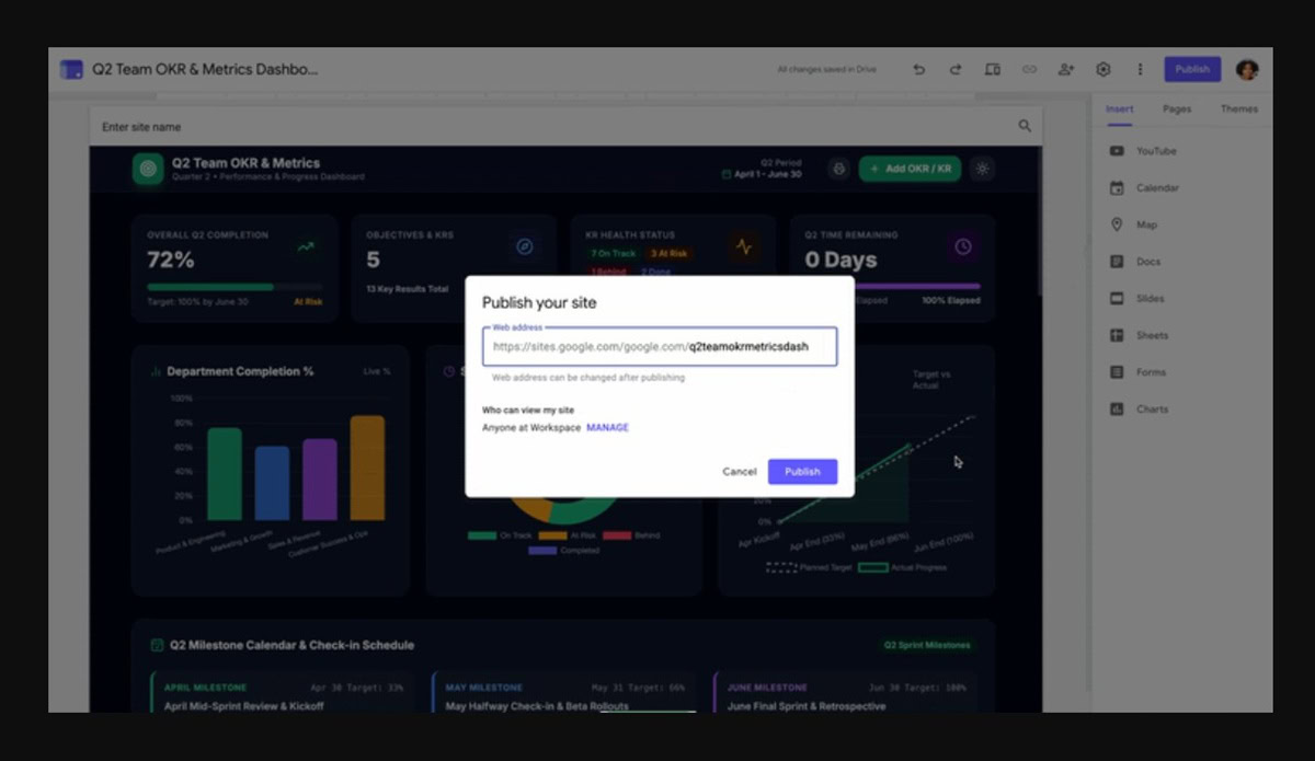 Export Gemini apps to Google Sites 2