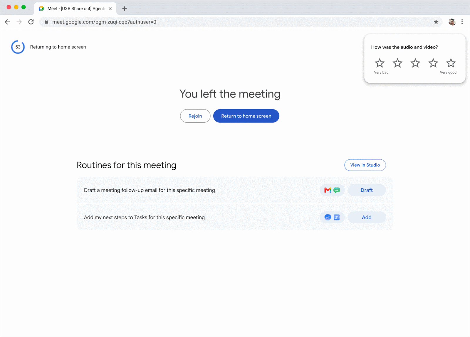 Find your routine next steps on the post meeting screen in Google Meet 6962 1